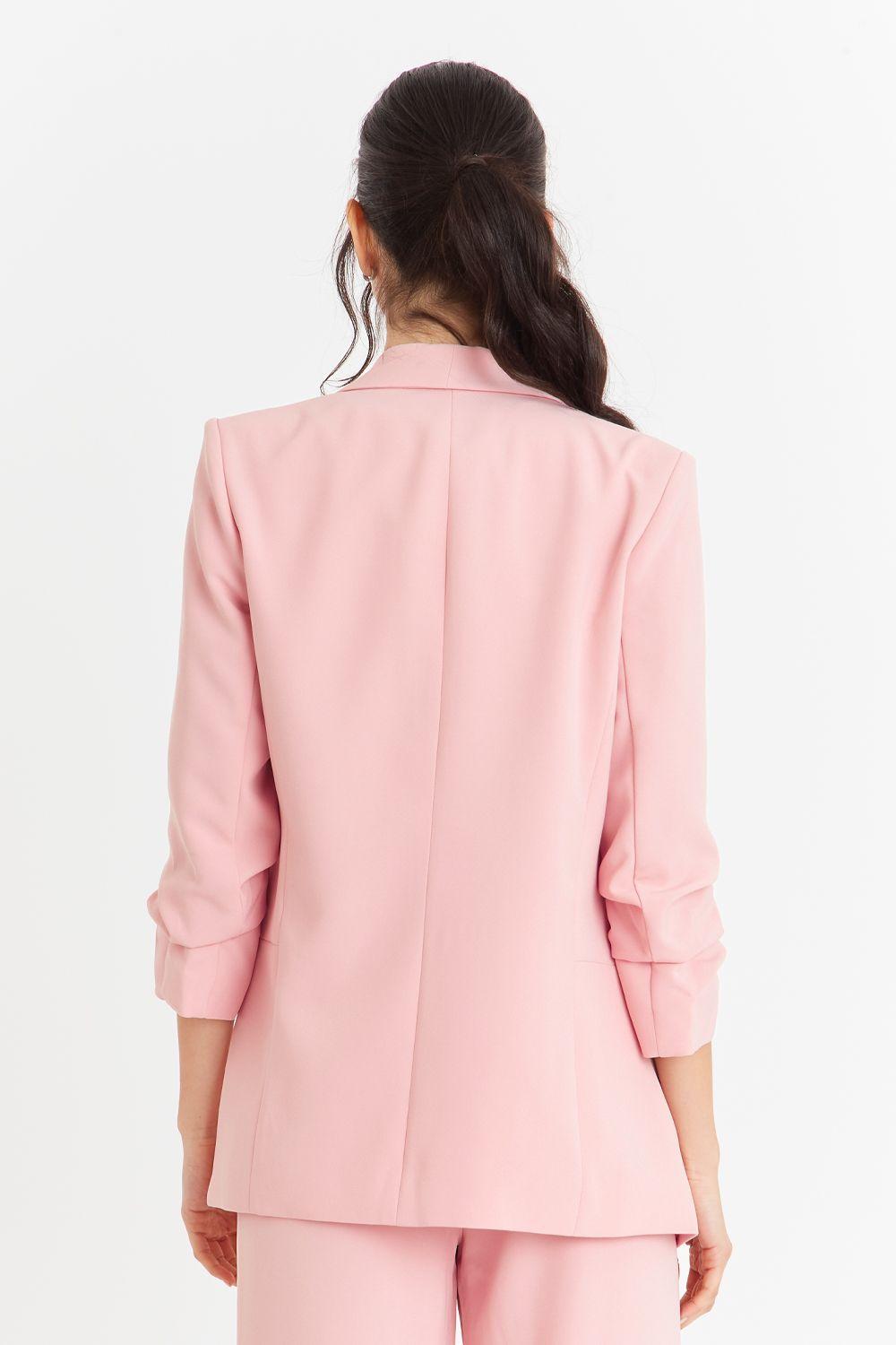Blazer Manga 3/4 Ajustada Con Pliegues Rosado Nicopoly-3