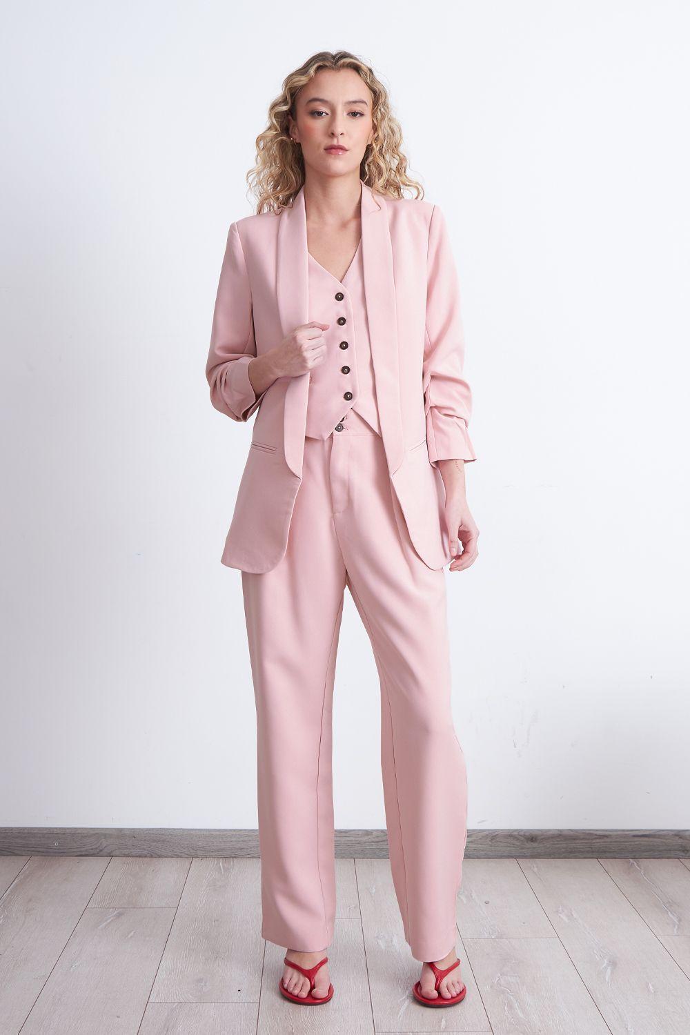 Blazer Manga 3/4 Ajustado con Solapas RosadoNicopoly-1