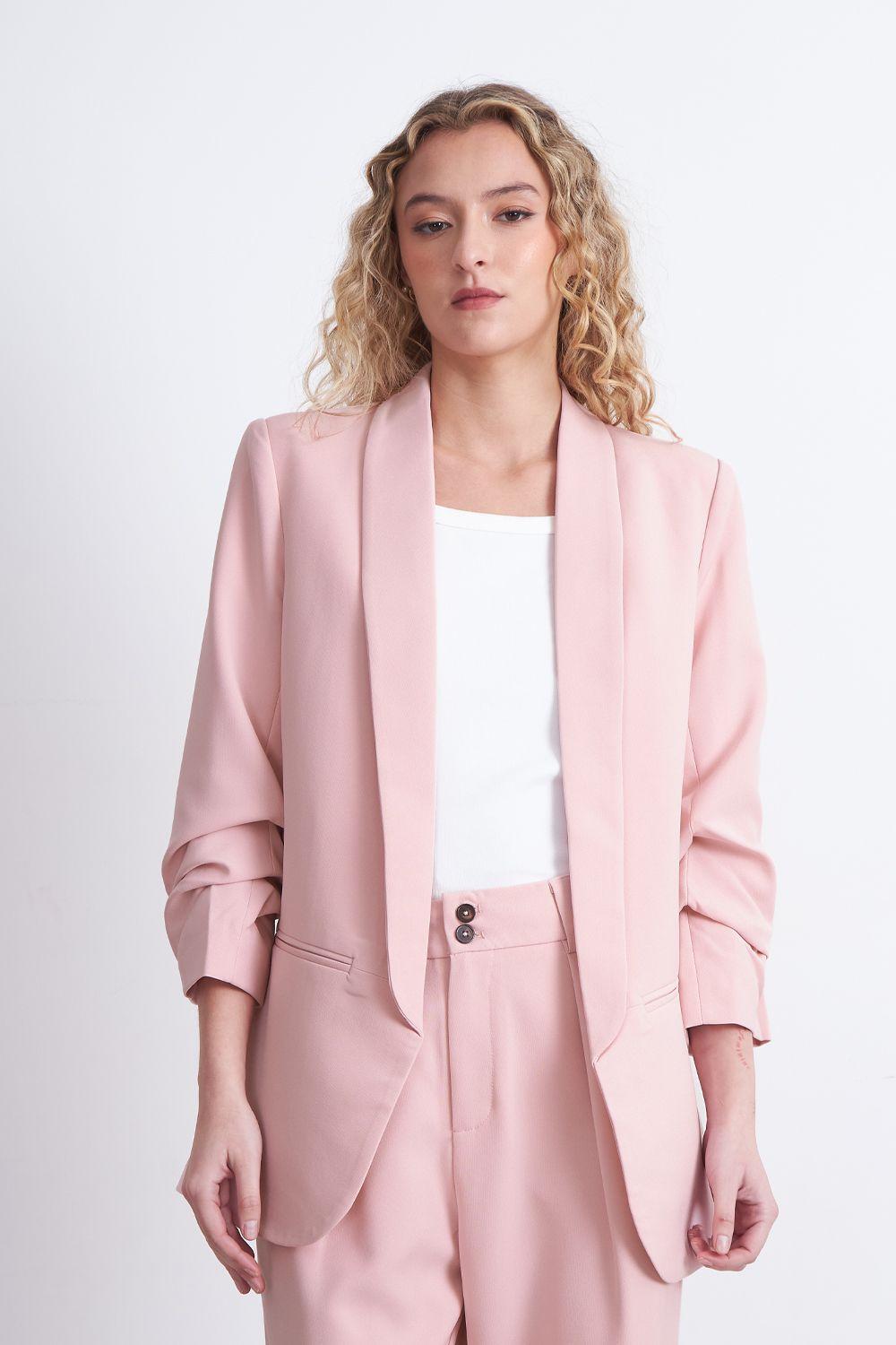 Blazer Manga 3/4 Ajustado con Solapas RosadoNicopoly-5