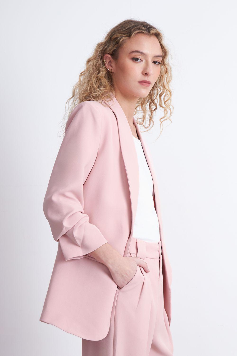 Blazer Manga 3/4 Ajustado con Solapas RosadoNicopoly-0