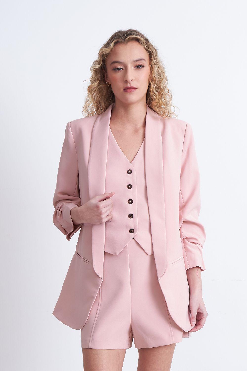 Blazer Manga 3/4 Ajustado con Solapas RosadoNicopoly-2