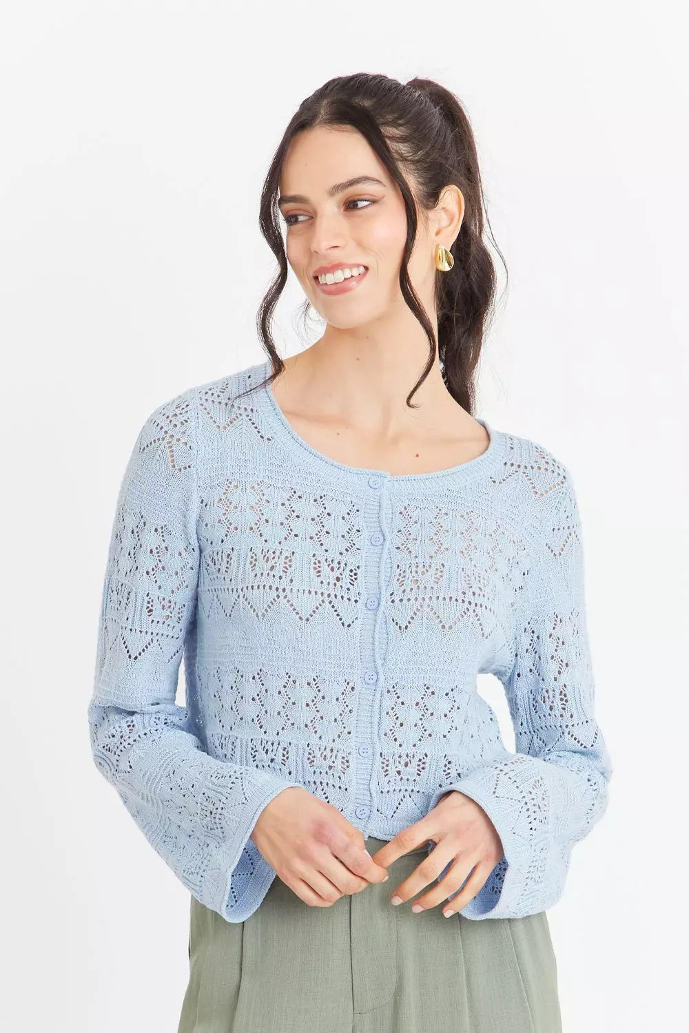 Cárdigan Tipo Crochet Hilo Celeste Nicopoly-0