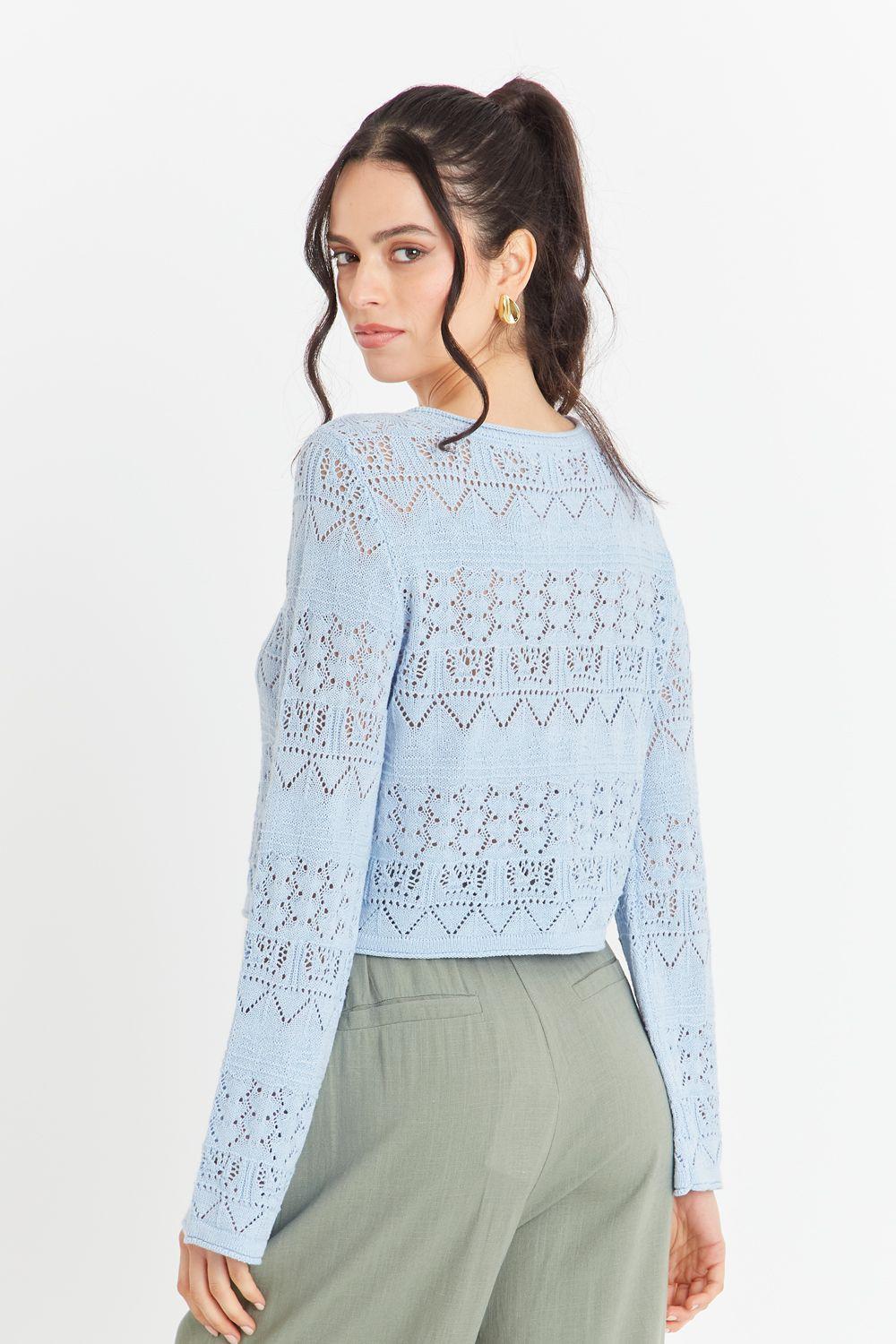 Cárdigan Tipo Crochet Hilo Celeste Nicopoly-3