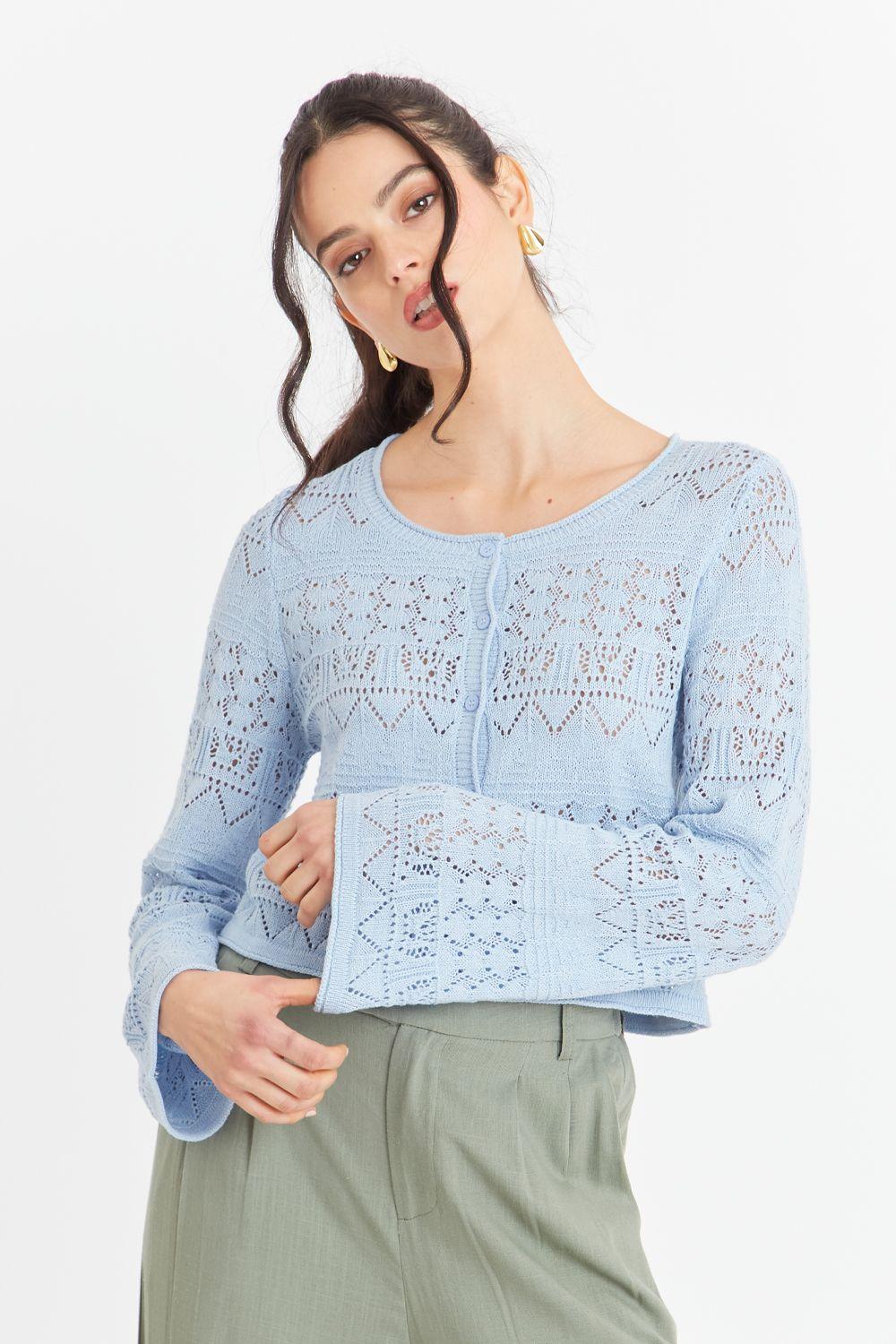 Cárdigan Tipo Crochet Hilo Celeste Nicopoly-4