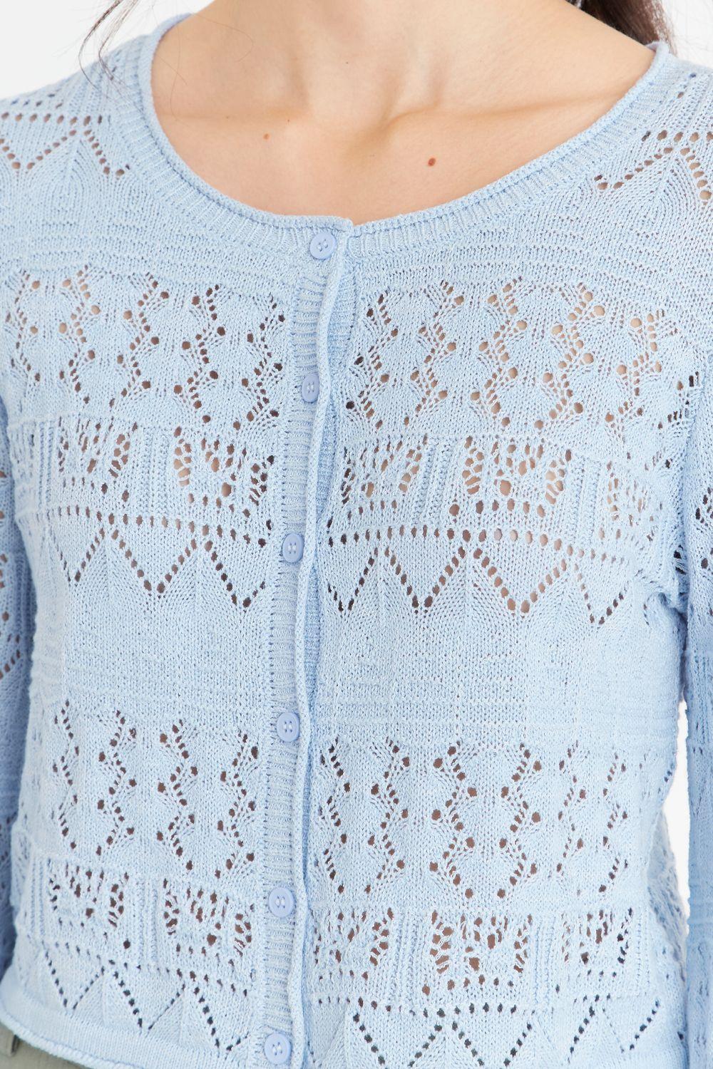 Cárdigan Tipo Crochet Hilo Celeste Nicopoly-5