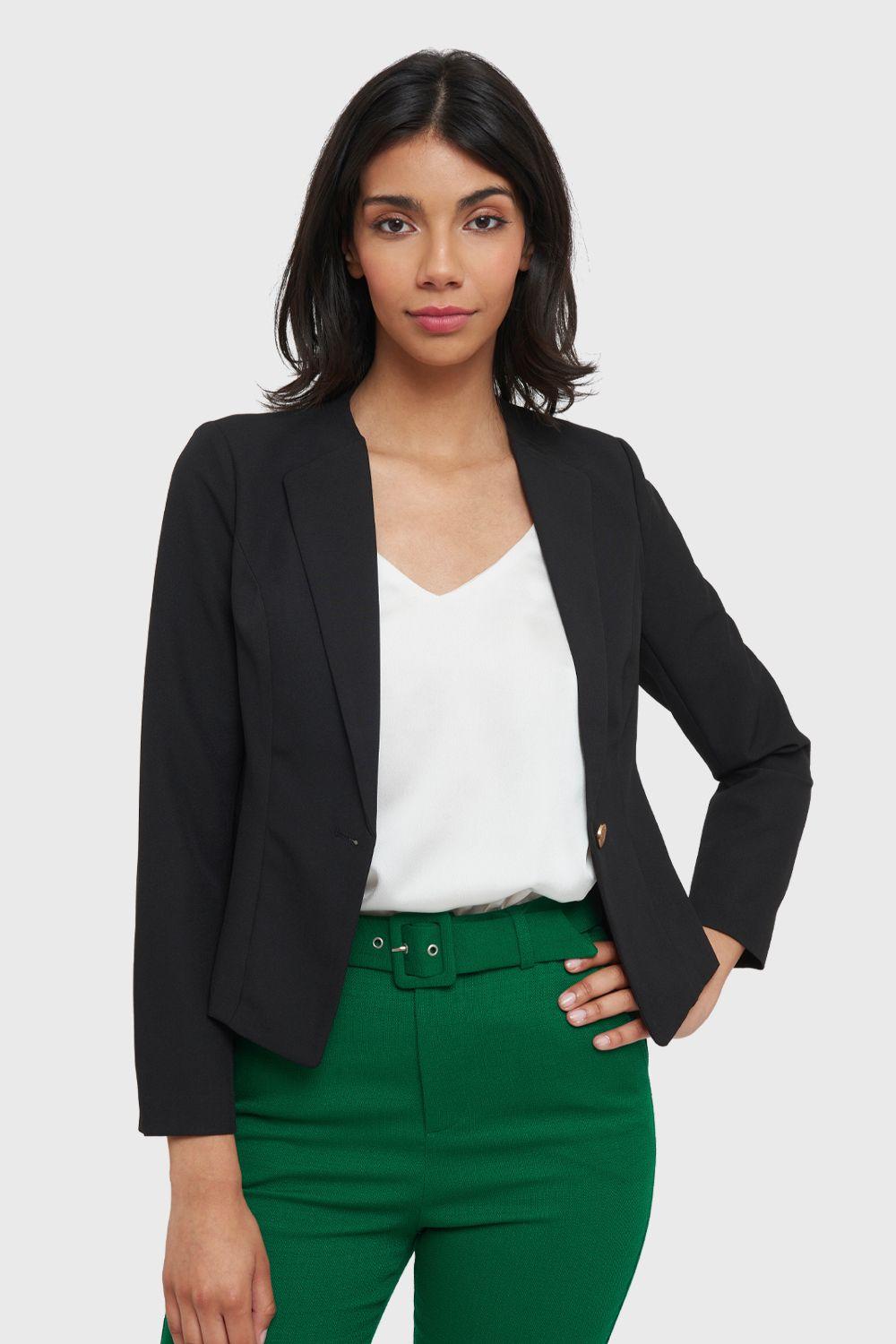 Blazer Corto Botón Dorado Negro Nicopoly-4