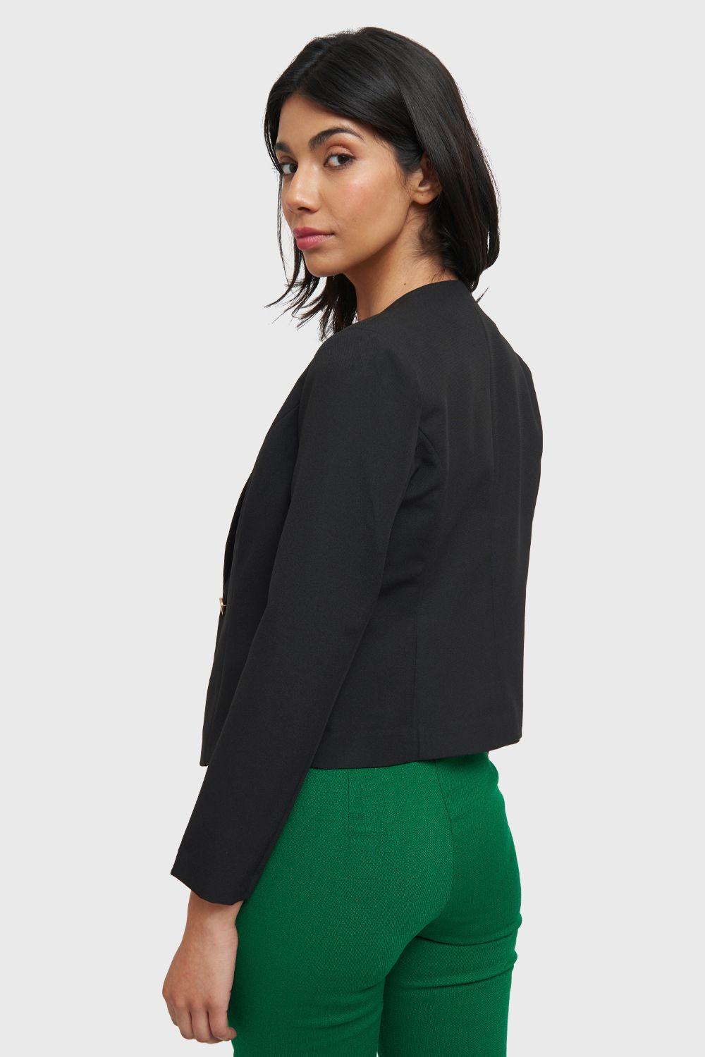 Blazer Corto Botón Dorado Negro Nicopoly-3