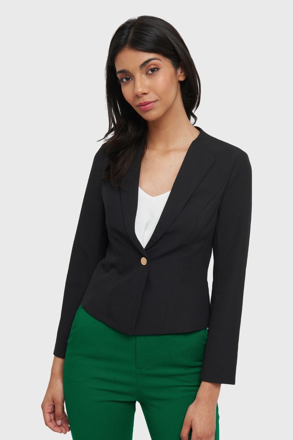 Blazer Corto Botón Dorado Negro Nicopoly-0