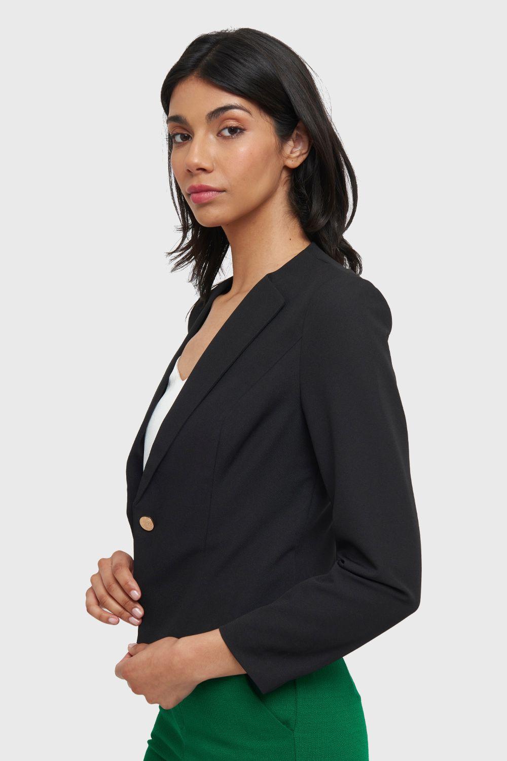 Blazer Corto Botón Dorado Negro Nicopoly-2