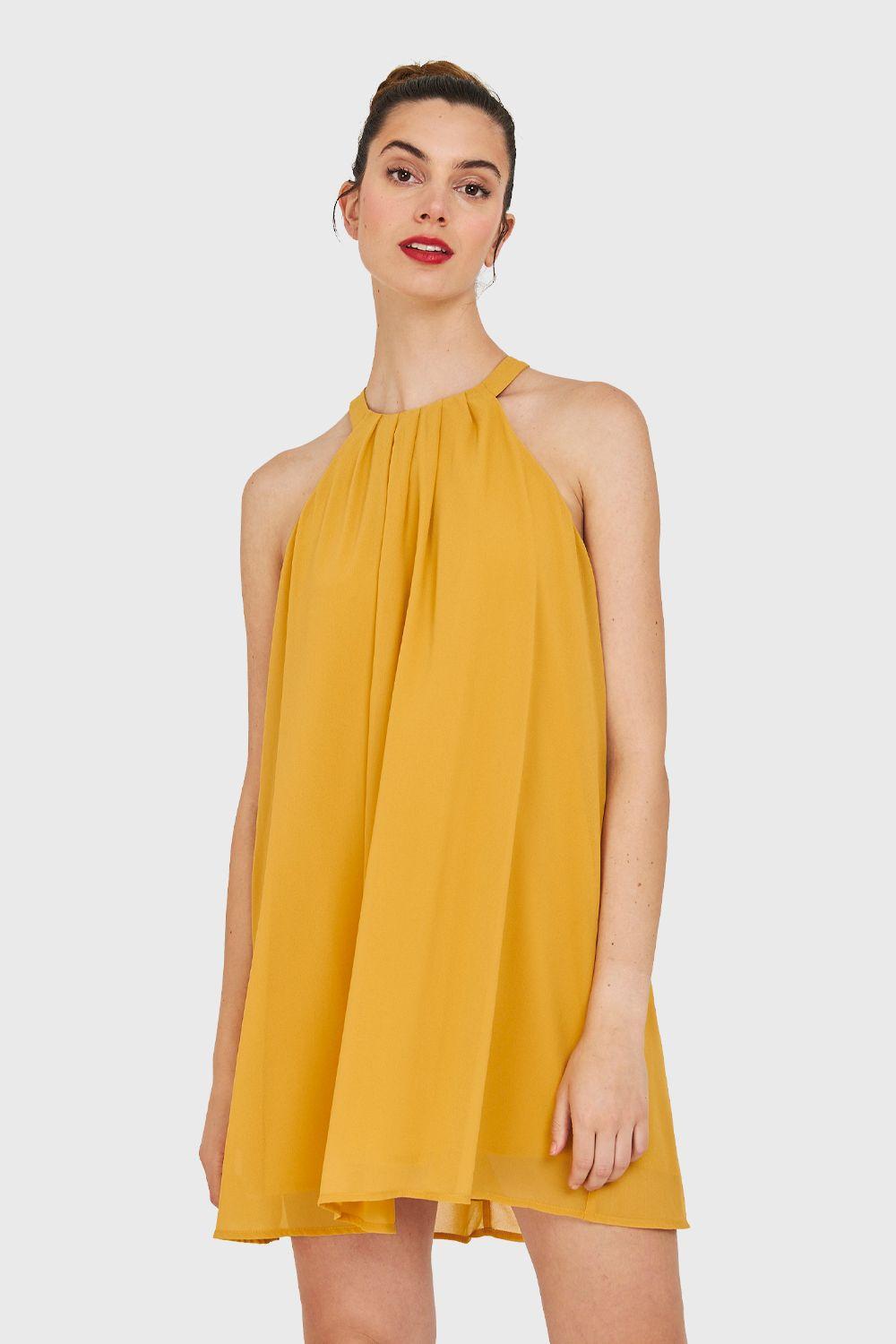 Vestido Corto Halter Amarillo Nicopoly-4