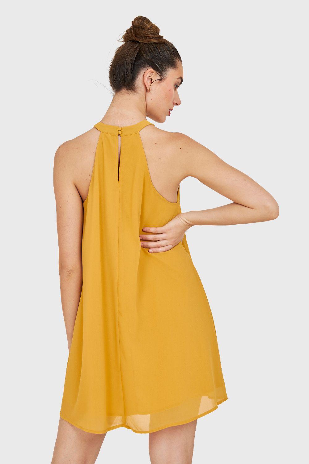 Vestido Corto Halter Amarillo Nicopoly-3