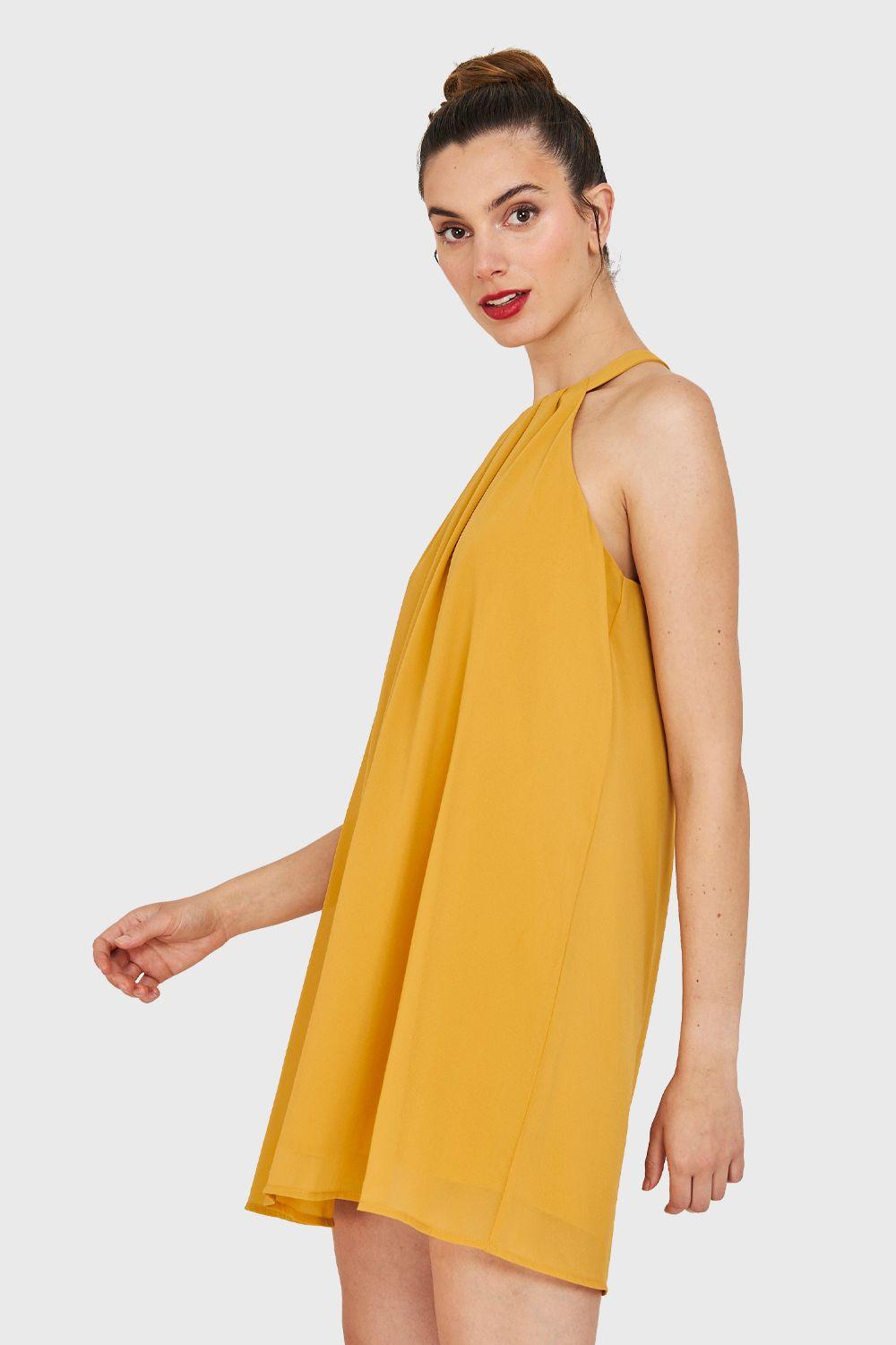 Vestido Corto Halter Amarillo Nicopoly-2