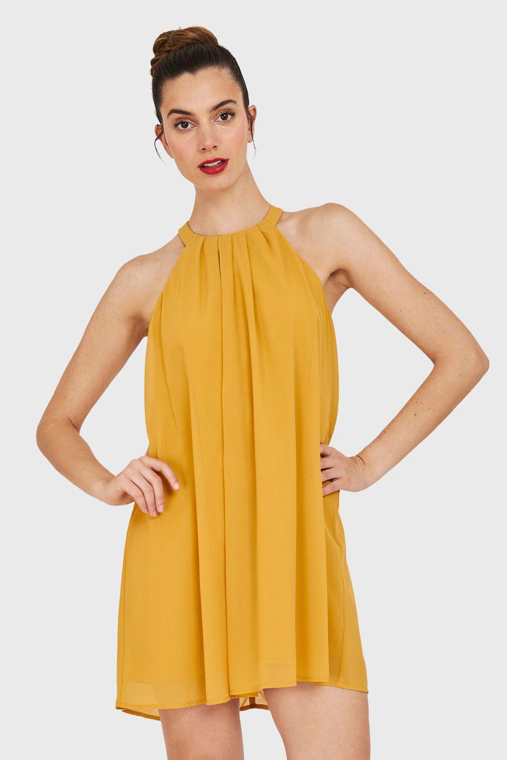 Vestido Corto Halter Amarillo Nicopoly-0