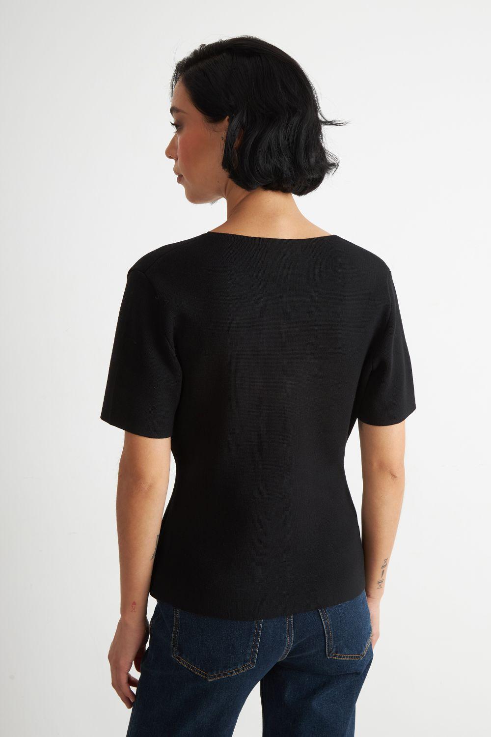 Polera Hilo Cuello V Botones Negro Nicopoly-3