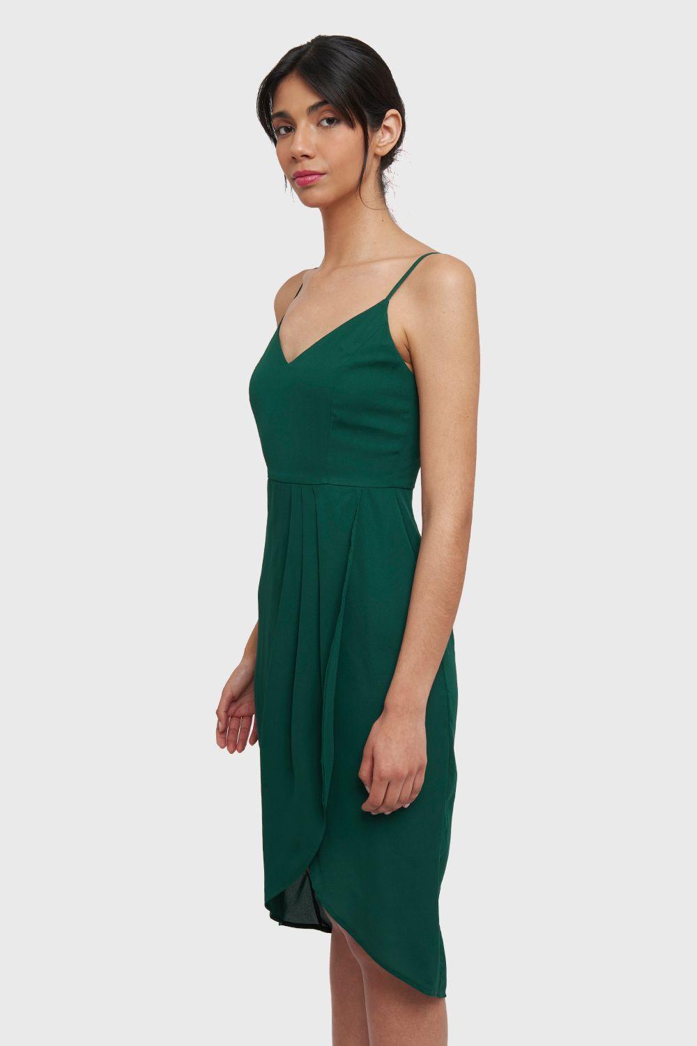 Vestido Pliegues Tulipán Verde Nicopoly-2