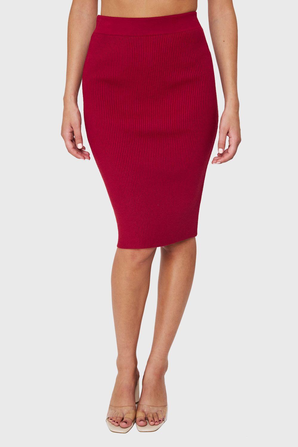 Falda Midi Acanalada Burdeos Nicopoly-0