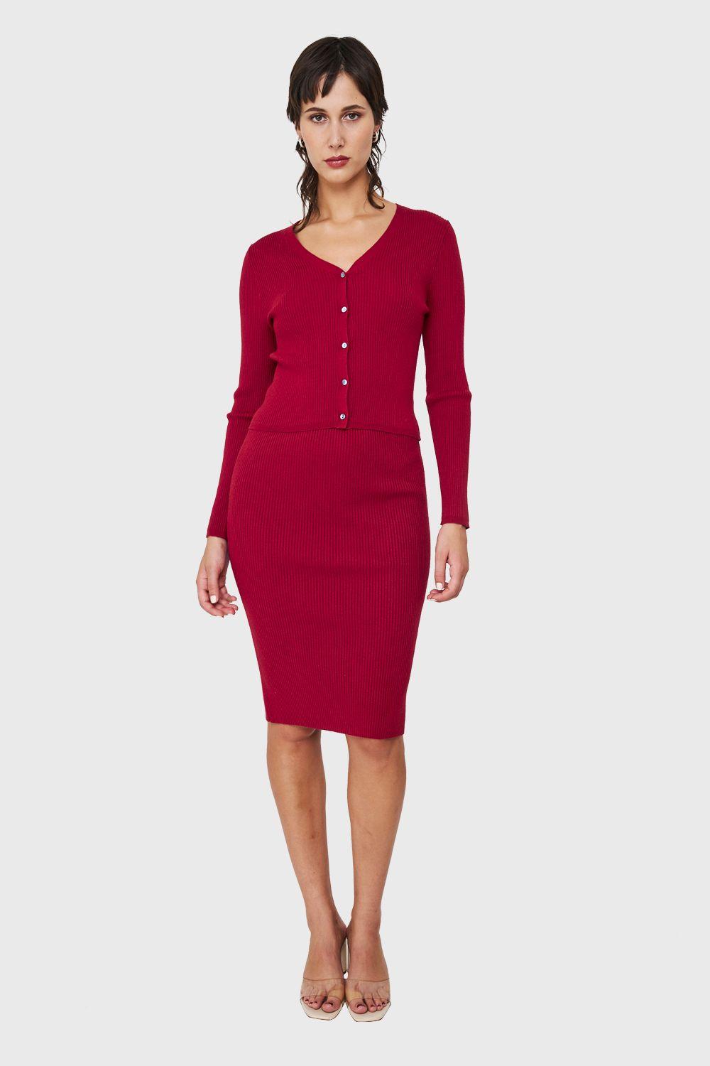 Falda Midi Acanalada Burdeos Nicopoly-1