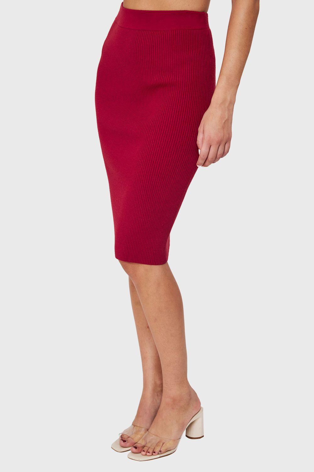 Falda Midi Acanalada Burdeos Nicopoly-2