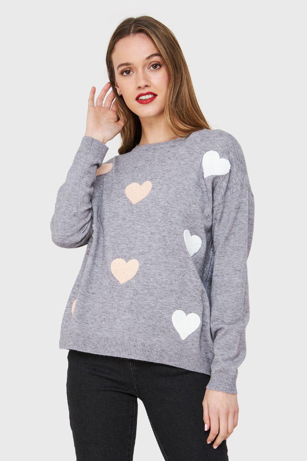 Sweater Corazones Gris Nicopoly-0