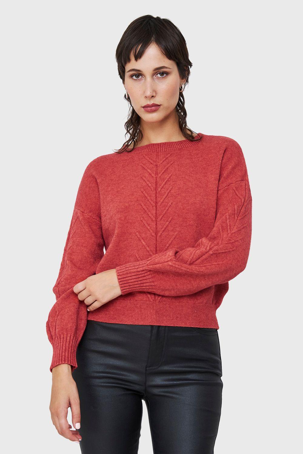Sweater Detalles Espigas Ladrillo Nicopoly-0