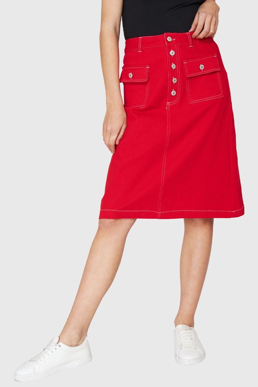 Falda Midi Bolsillos Rojo Nicopoly-4