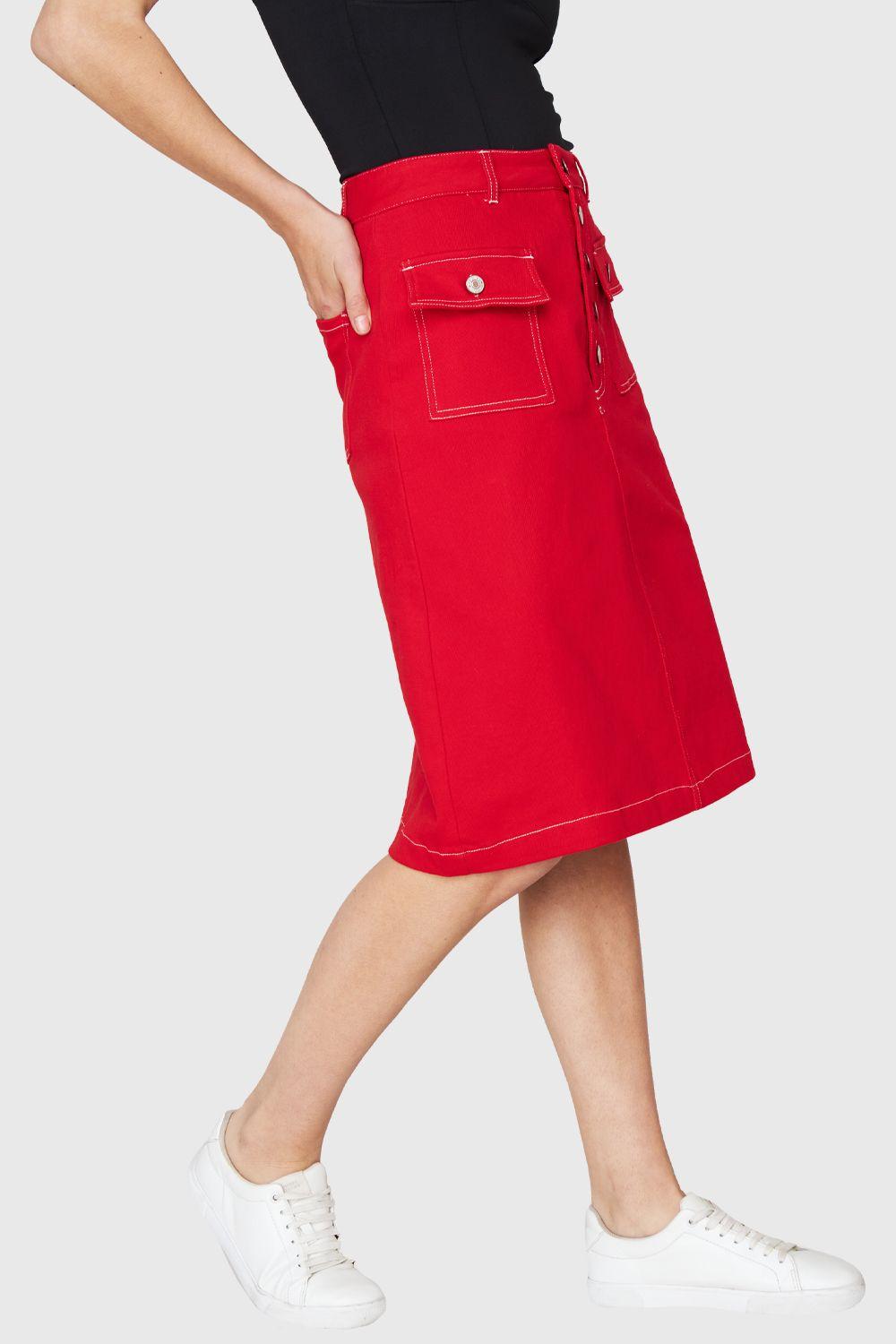 Falda Midi Bolsillos Rojo Nicopoly-2