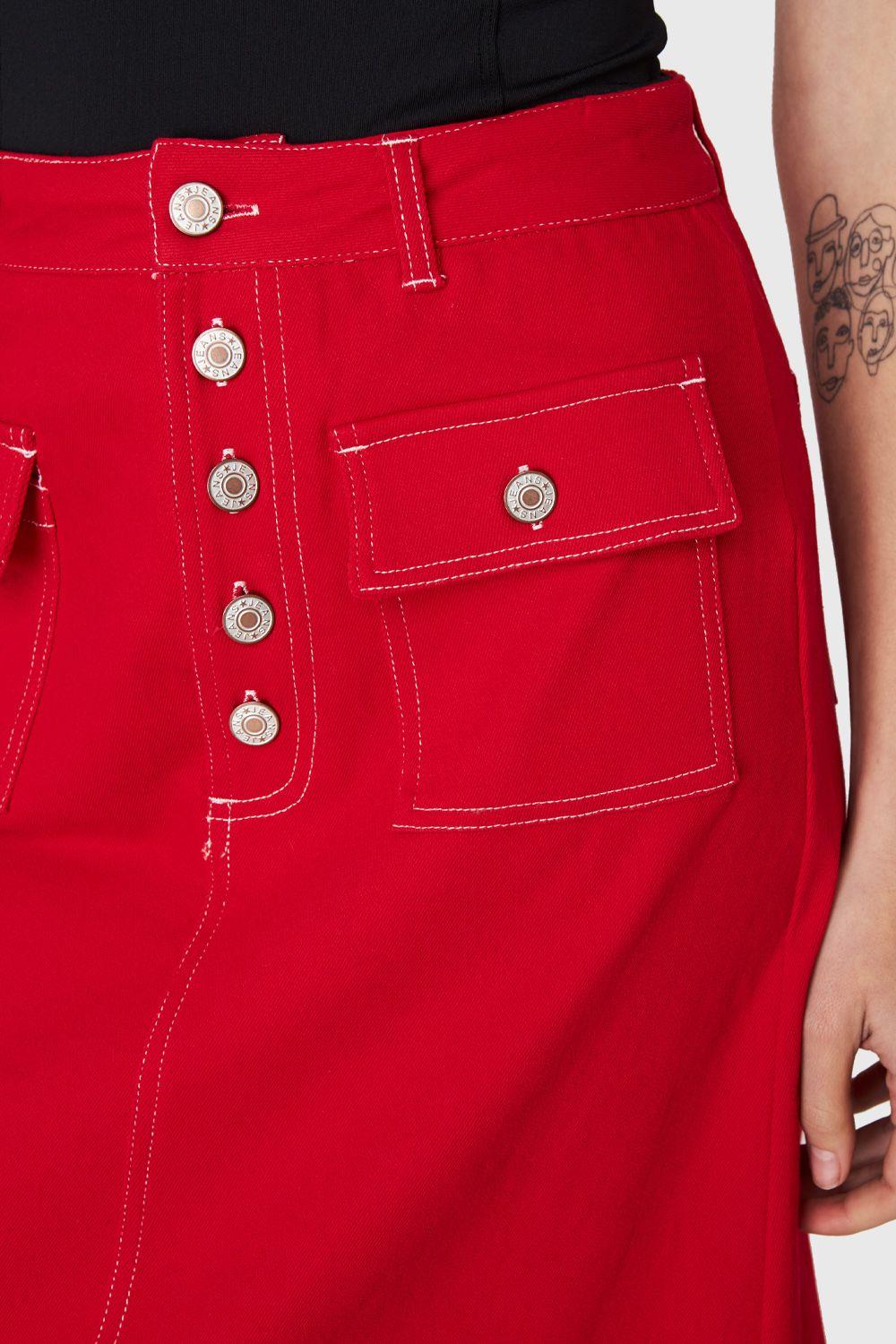 Falda Midi Bolsillos Rojo Nicopoly-5