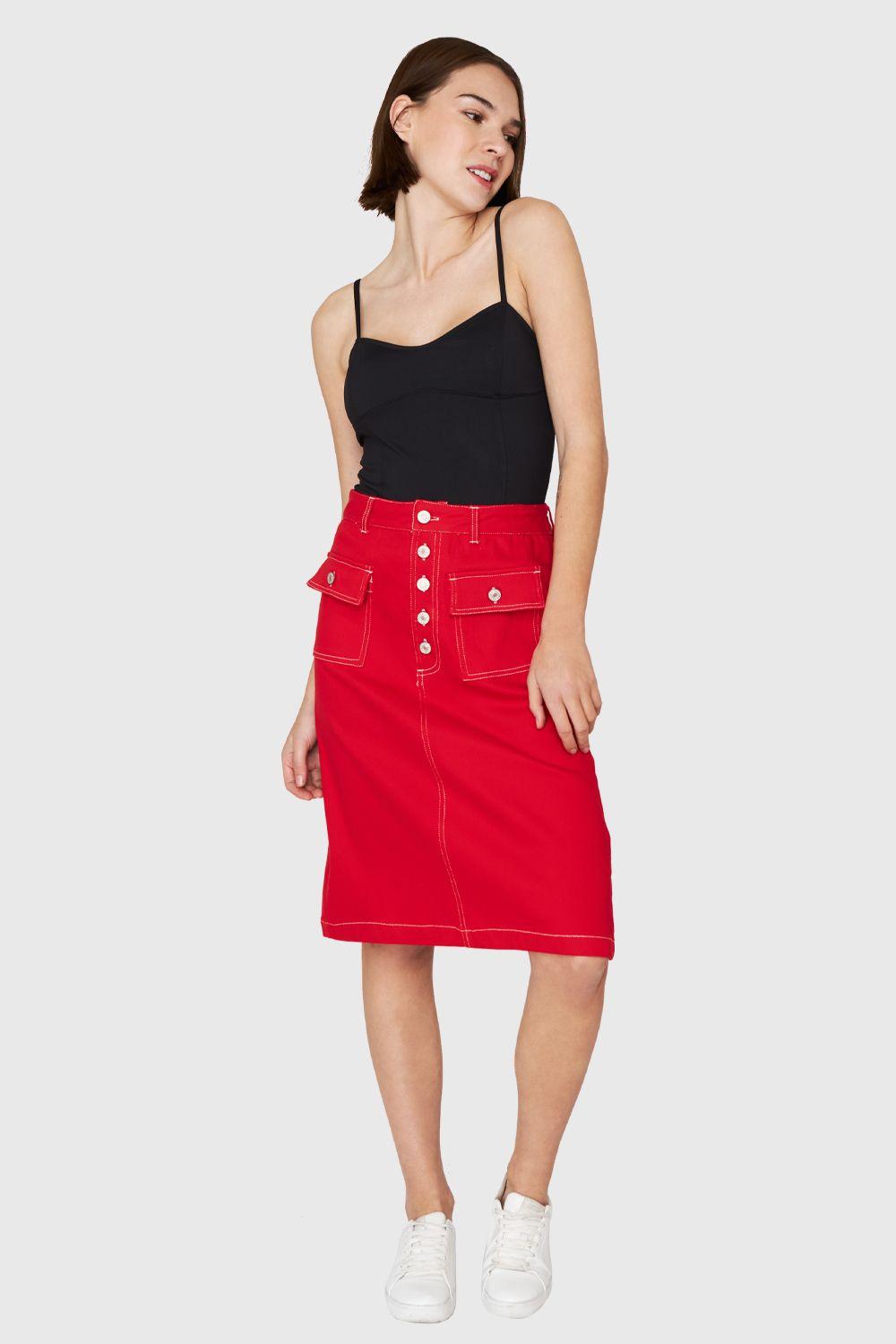 Falda Midi Bolsillos Rojo Nicopoly-1