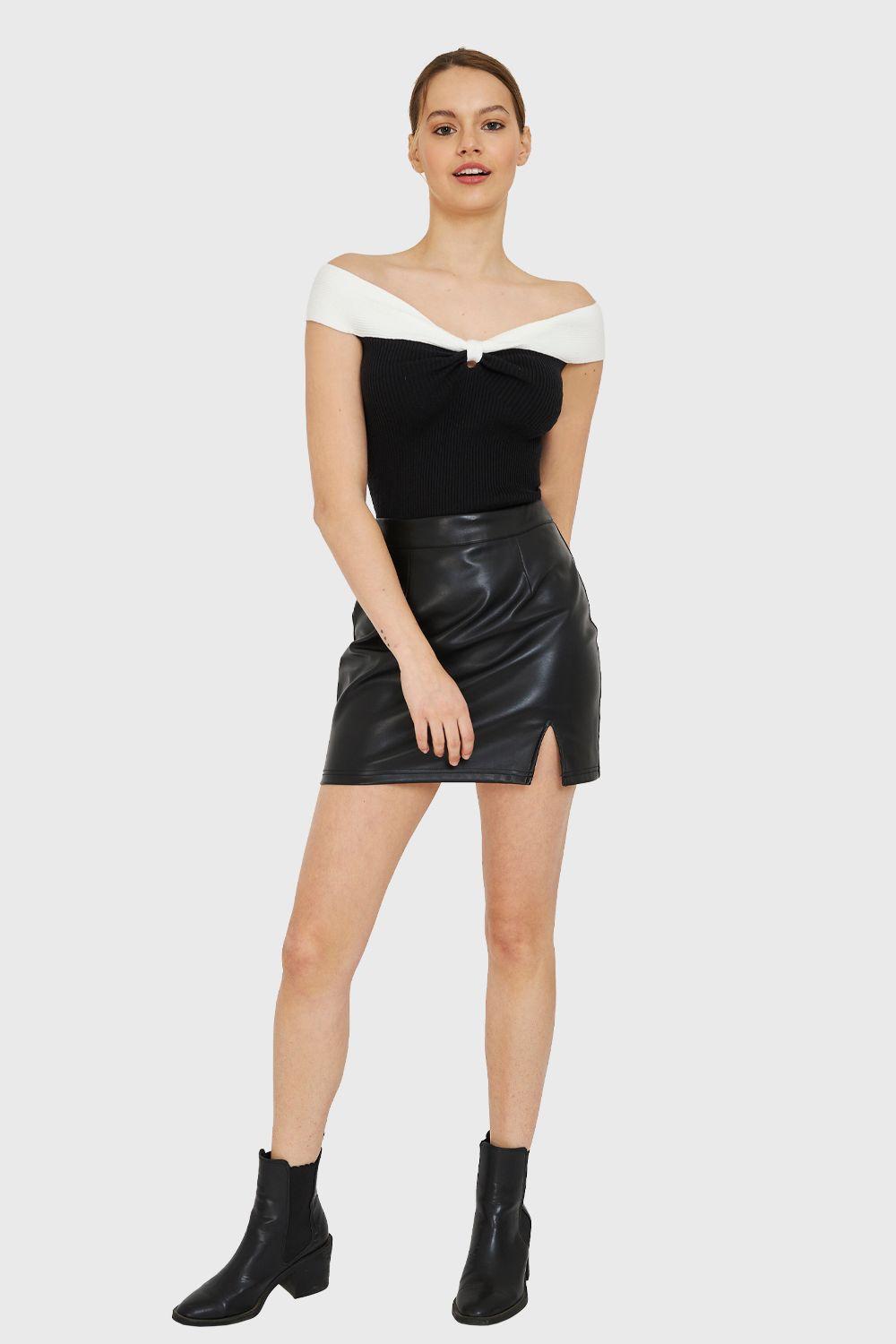 Top Acanalado Hombros Caídos Bicolor Nicopoly-1