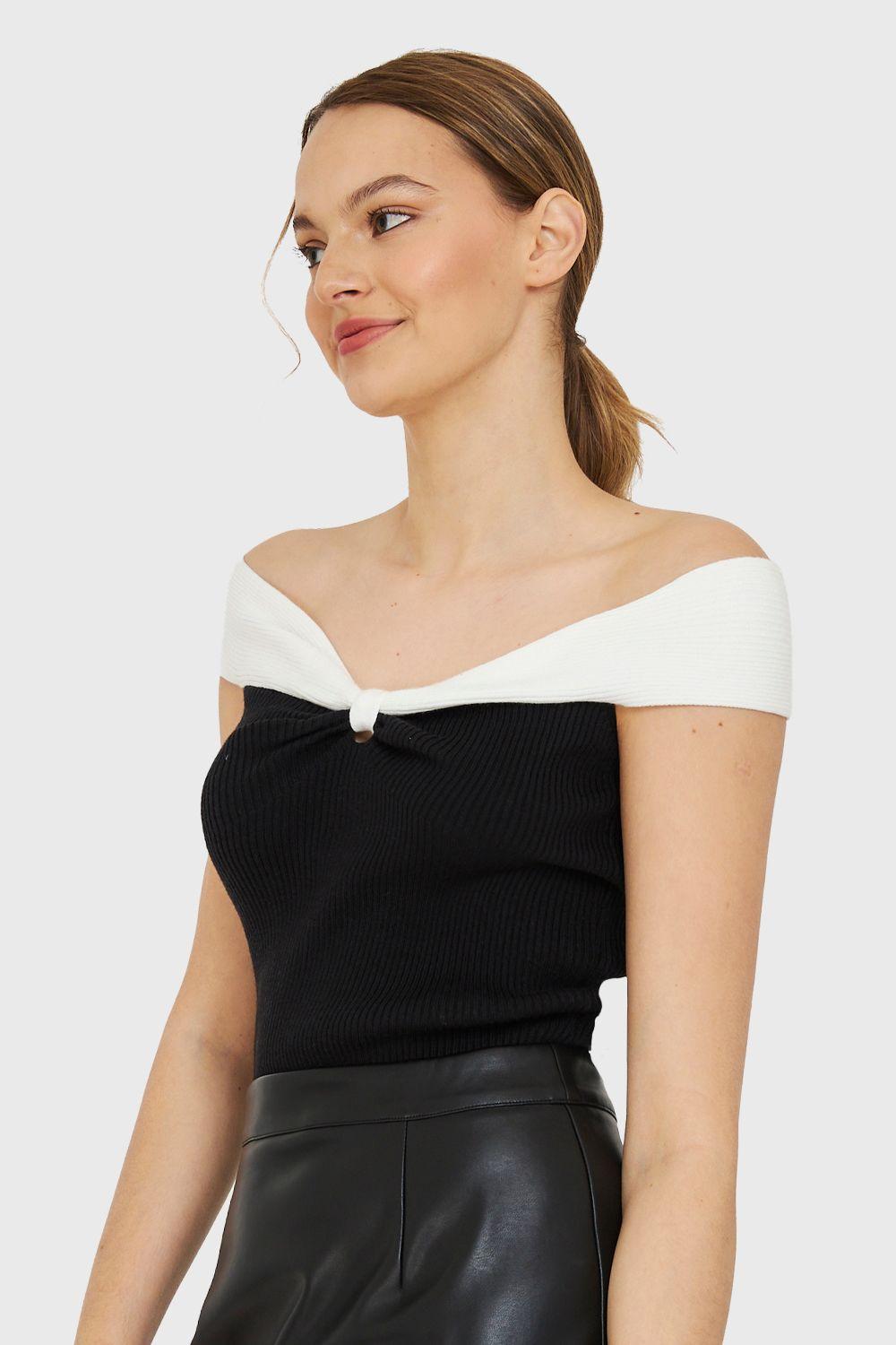 Top Acanalado Hombros Caídos Bicolor Nicopoly-2