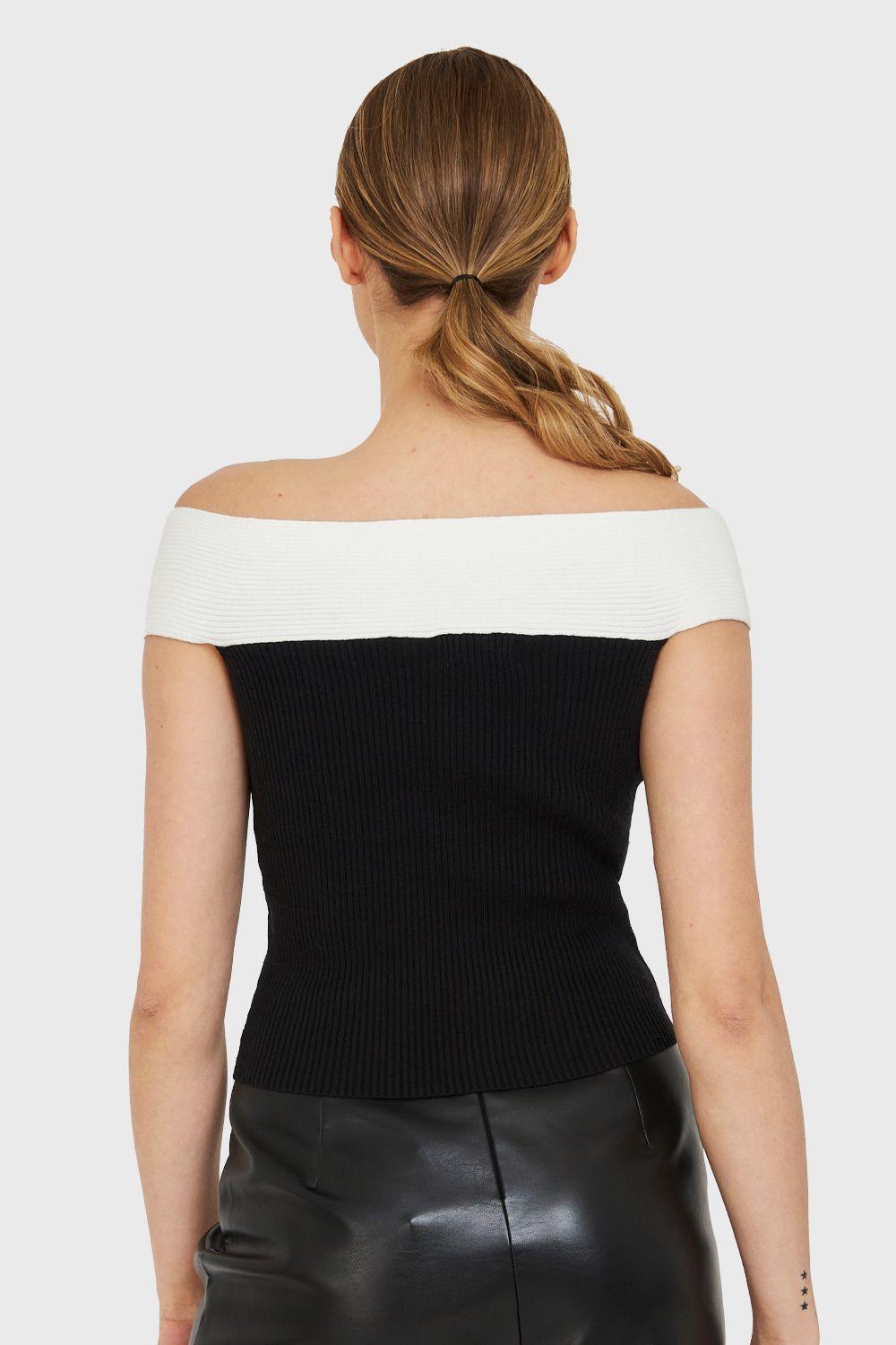 Top Acanalado Hombros Caídos Bicolor Nicopoly-3