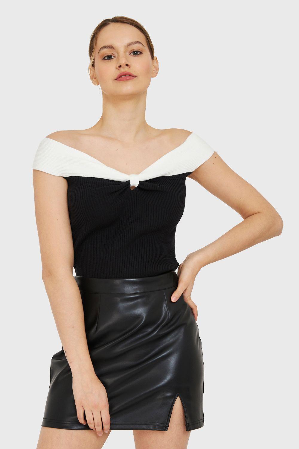 Top Acanalado Hombros Caídos Bicolor Nicopoly-4