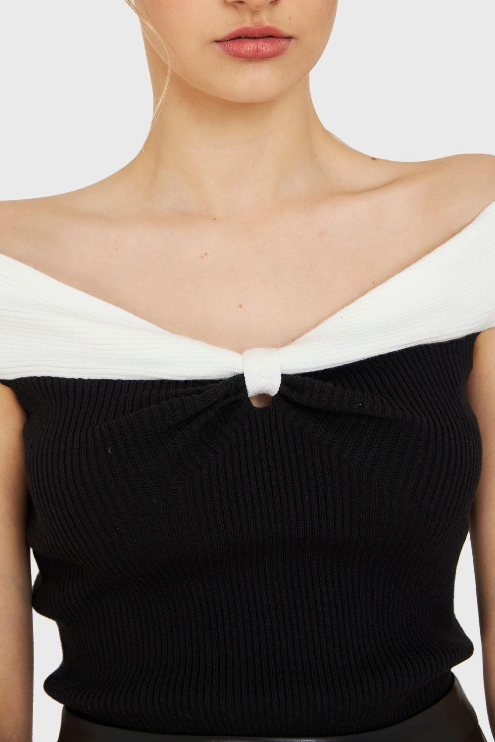 Top Acanalado Hombros Caídos Bicolor Nicopoly-5