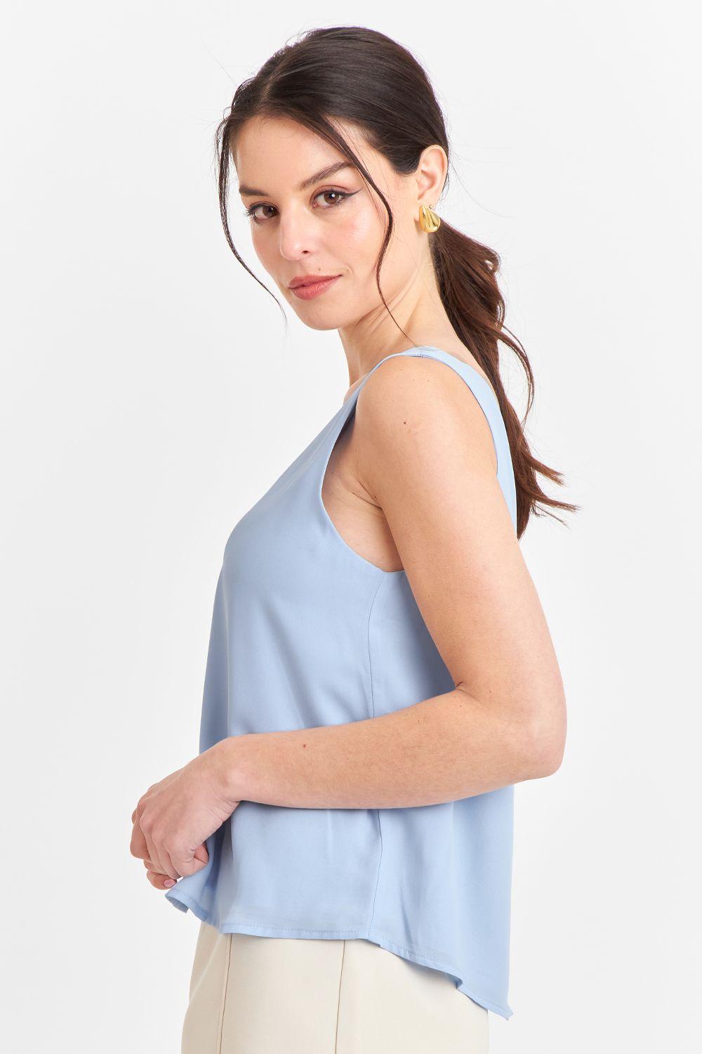 Blusa Básica Escote en V Celeste Nicopoly-2