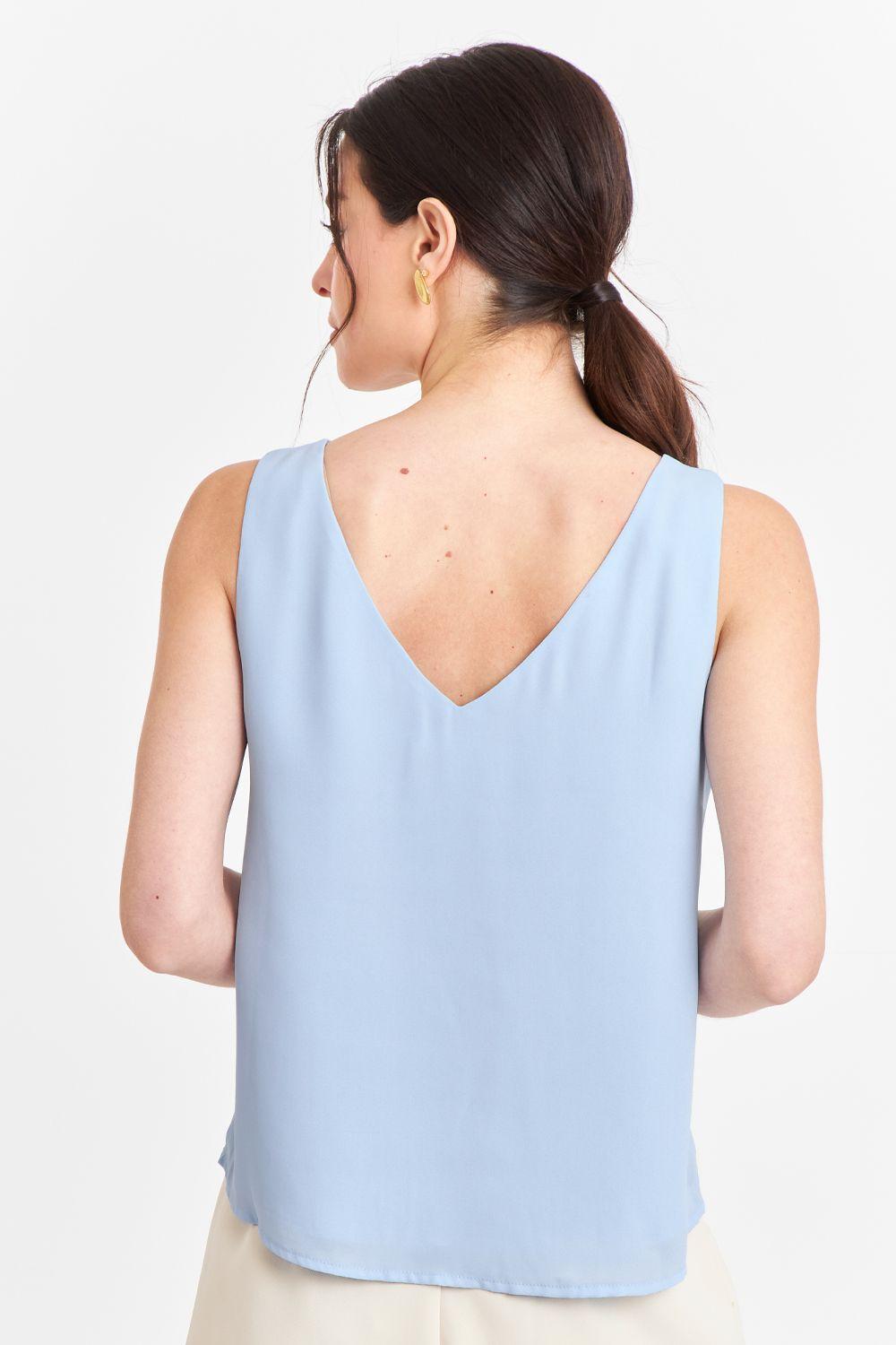 Blusa Básica Escote en V Celeste Nicopoly-3
