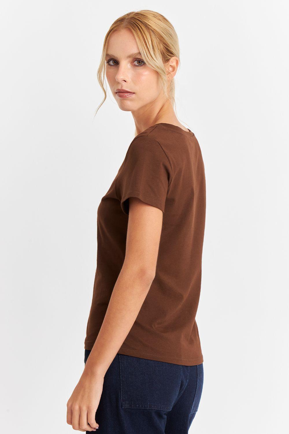Polera Escote en V Básica Café Nicopoly-3