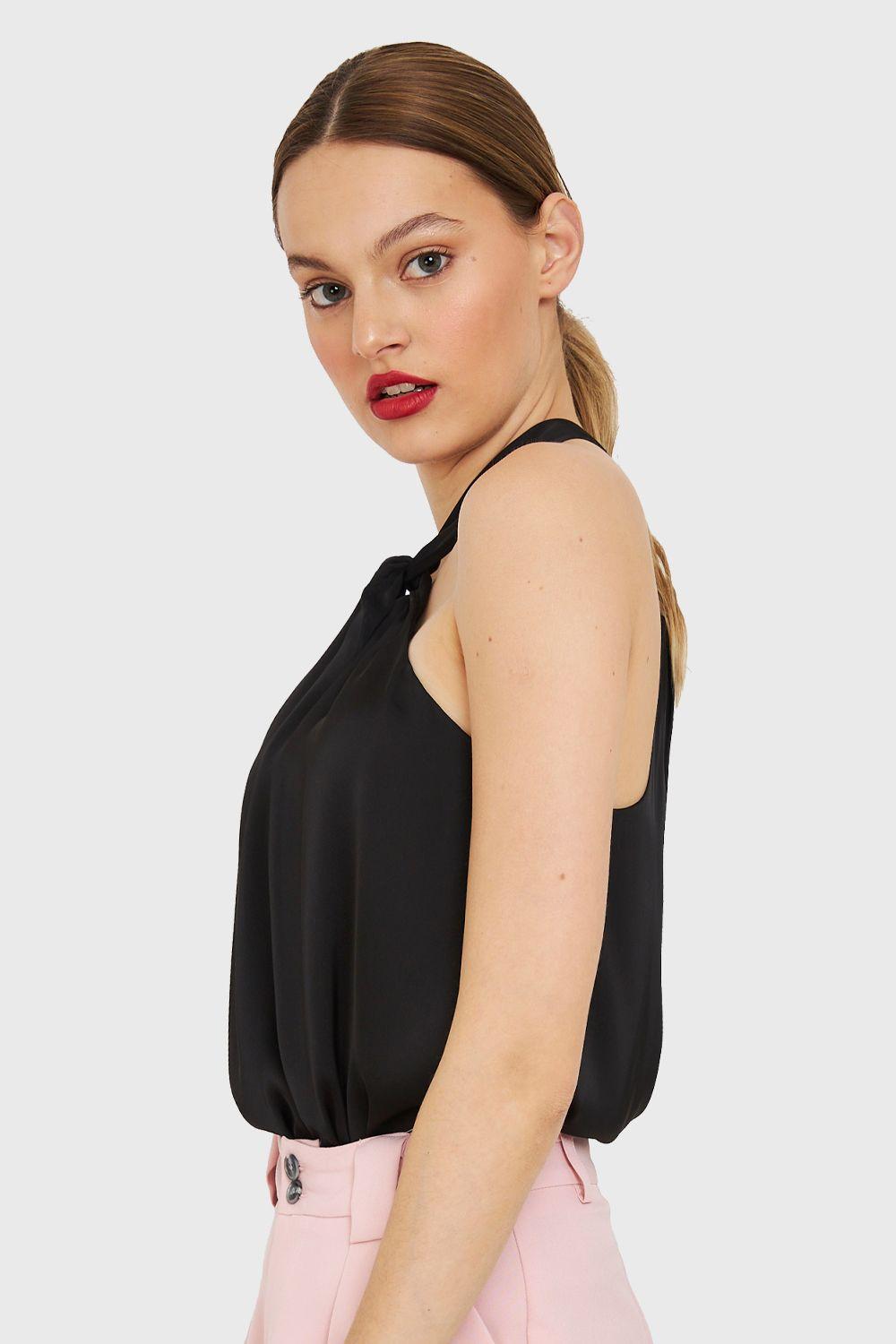 Body Halter Tipo Satín Negro Nicopoly-2