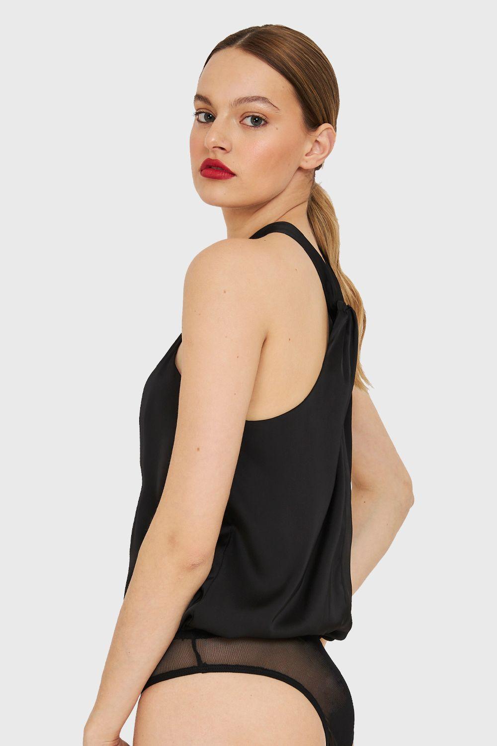 Body Halter Tipo Satín Negro Nicopoly-3