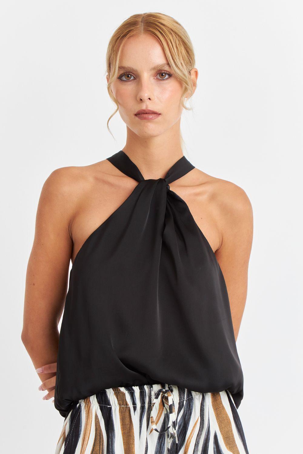 Body Halter Tipo Satín Negro Nicopoly-0