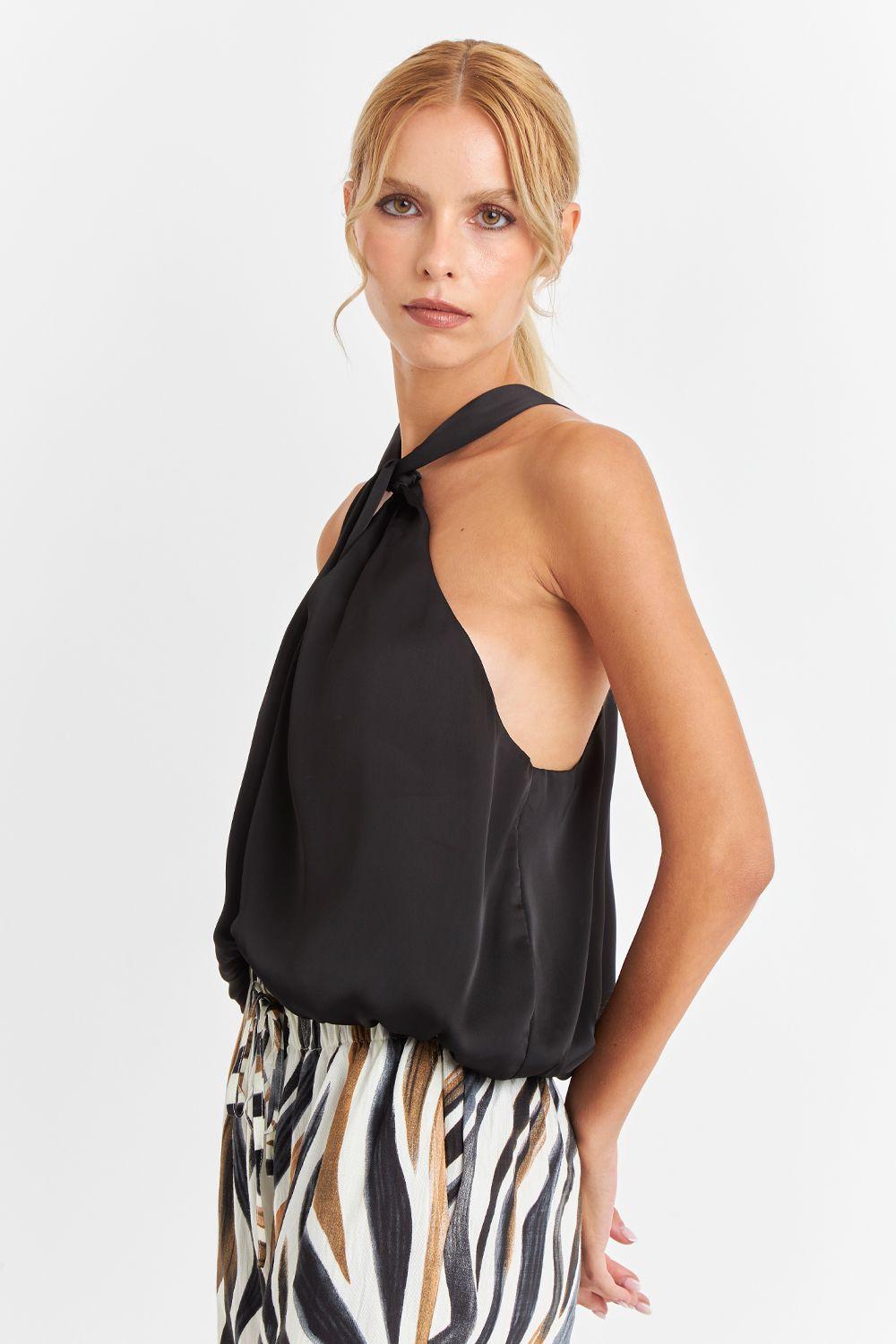 Body Halter Tipo Satín Negro Nicopoly-2