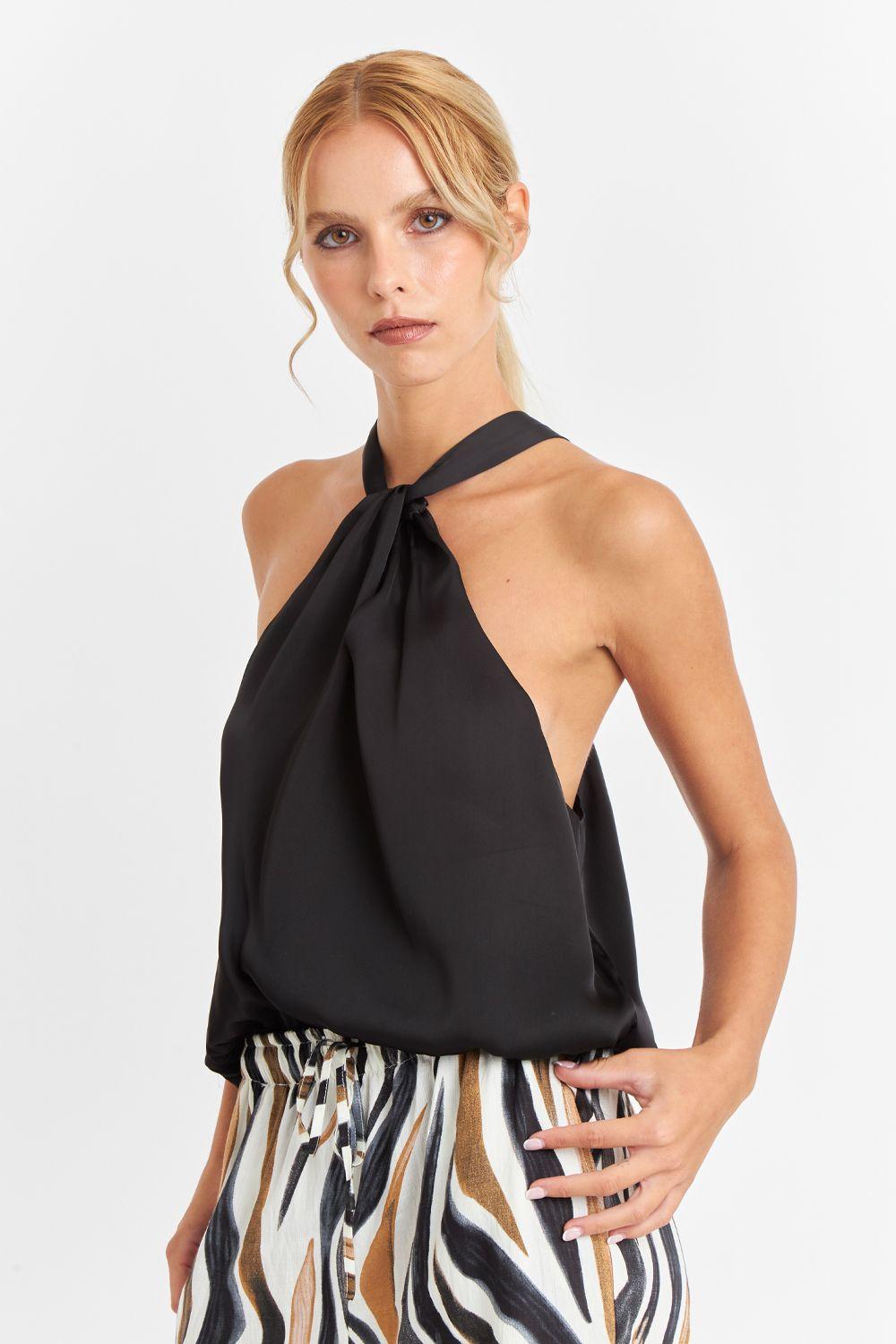 Body Halter Tipo Satín Negro Nicopoly-4