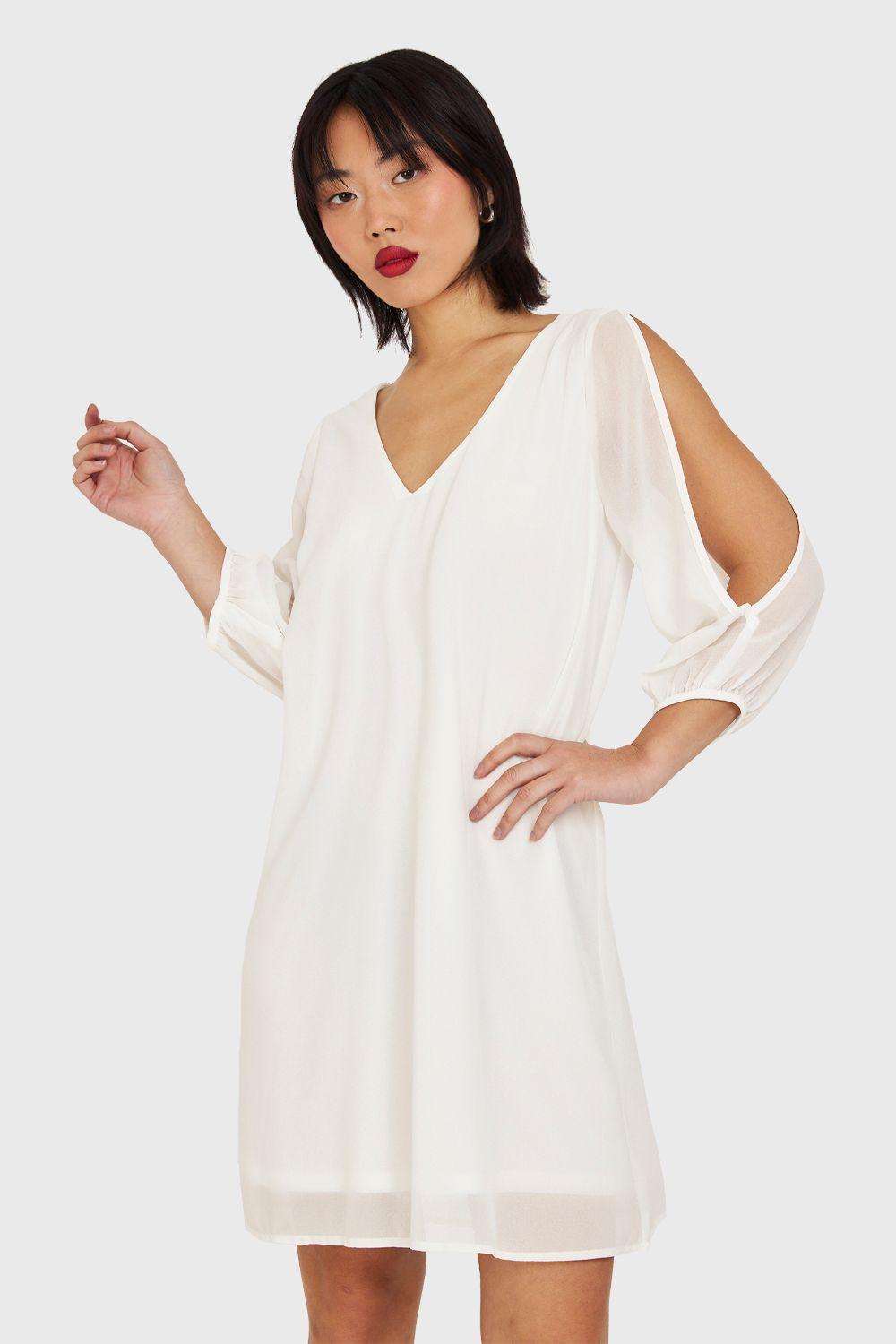 Vestido Corto Aberturas Mangas Blanco Nicopoly-0