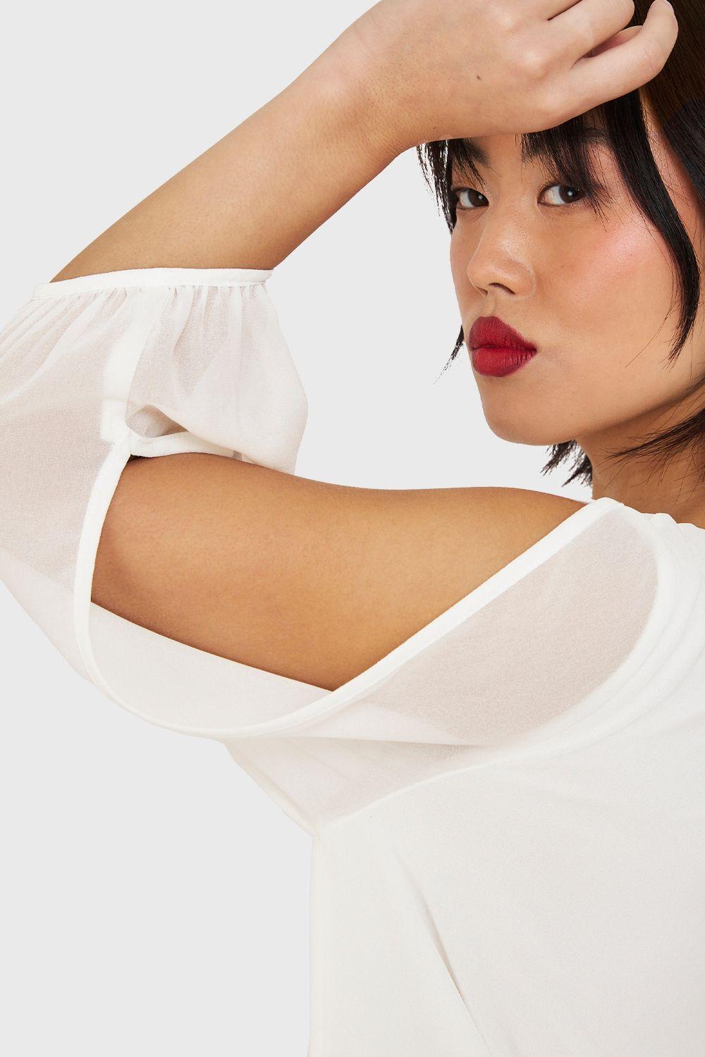 Vestido Corto Aberturas Mangas Blanco Nicopoly-5