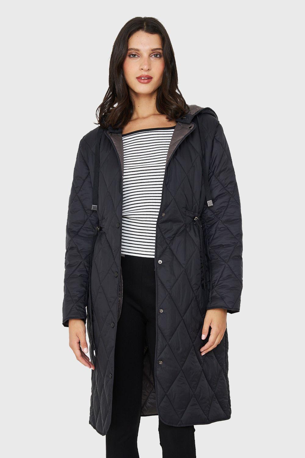Parka Larga Quilt Cintura Ajustable Negro Nicopoly-4