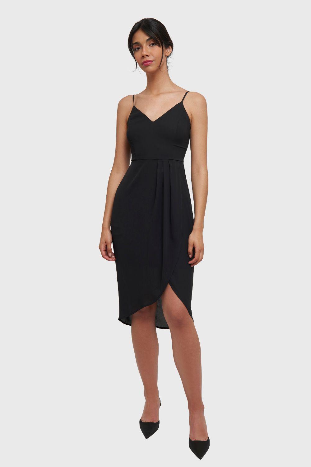 Vestido Pliegues Tulipán Negro Nicopoly-1