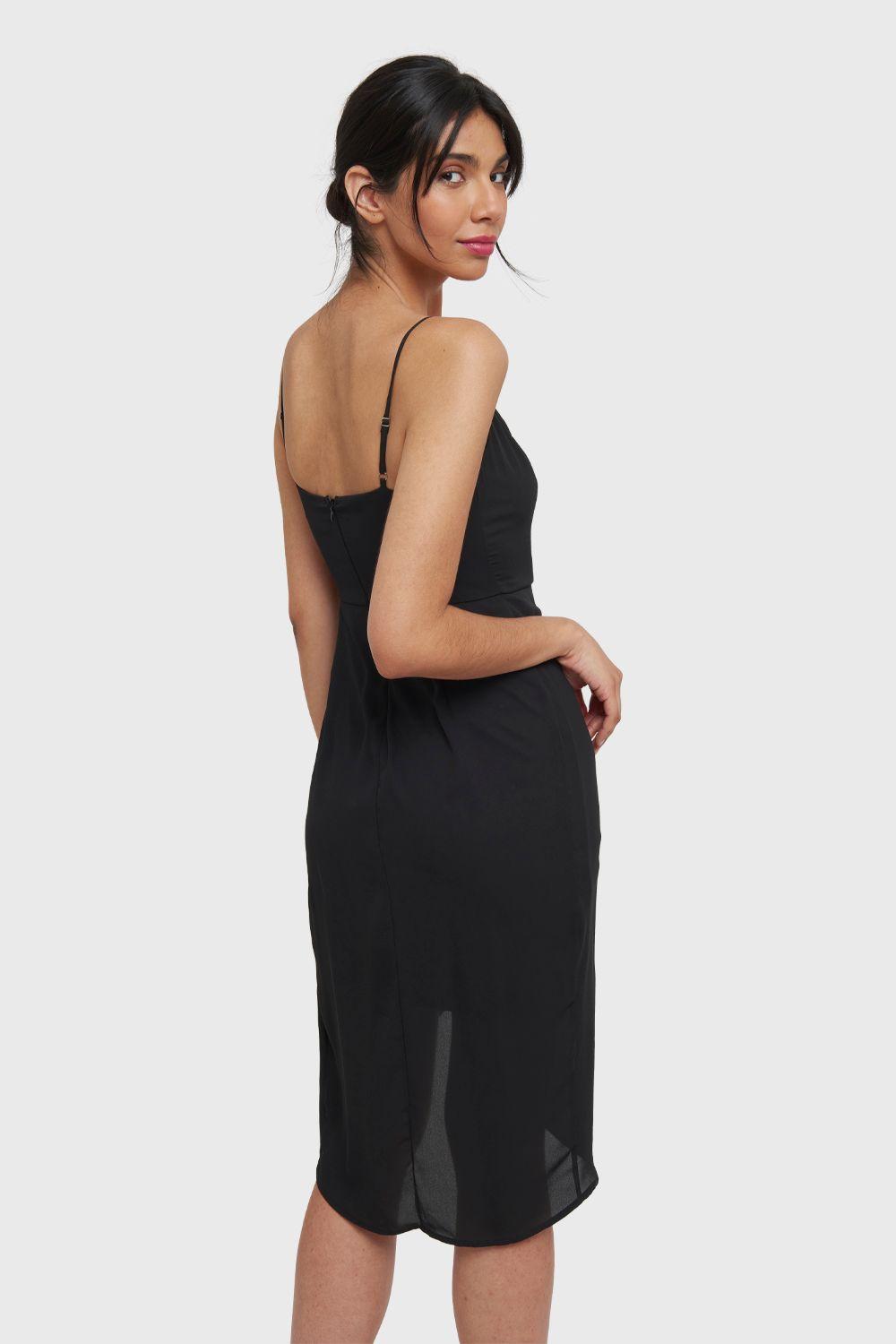 Vestido Pliegues Tulipán Negro Nicopoly-3