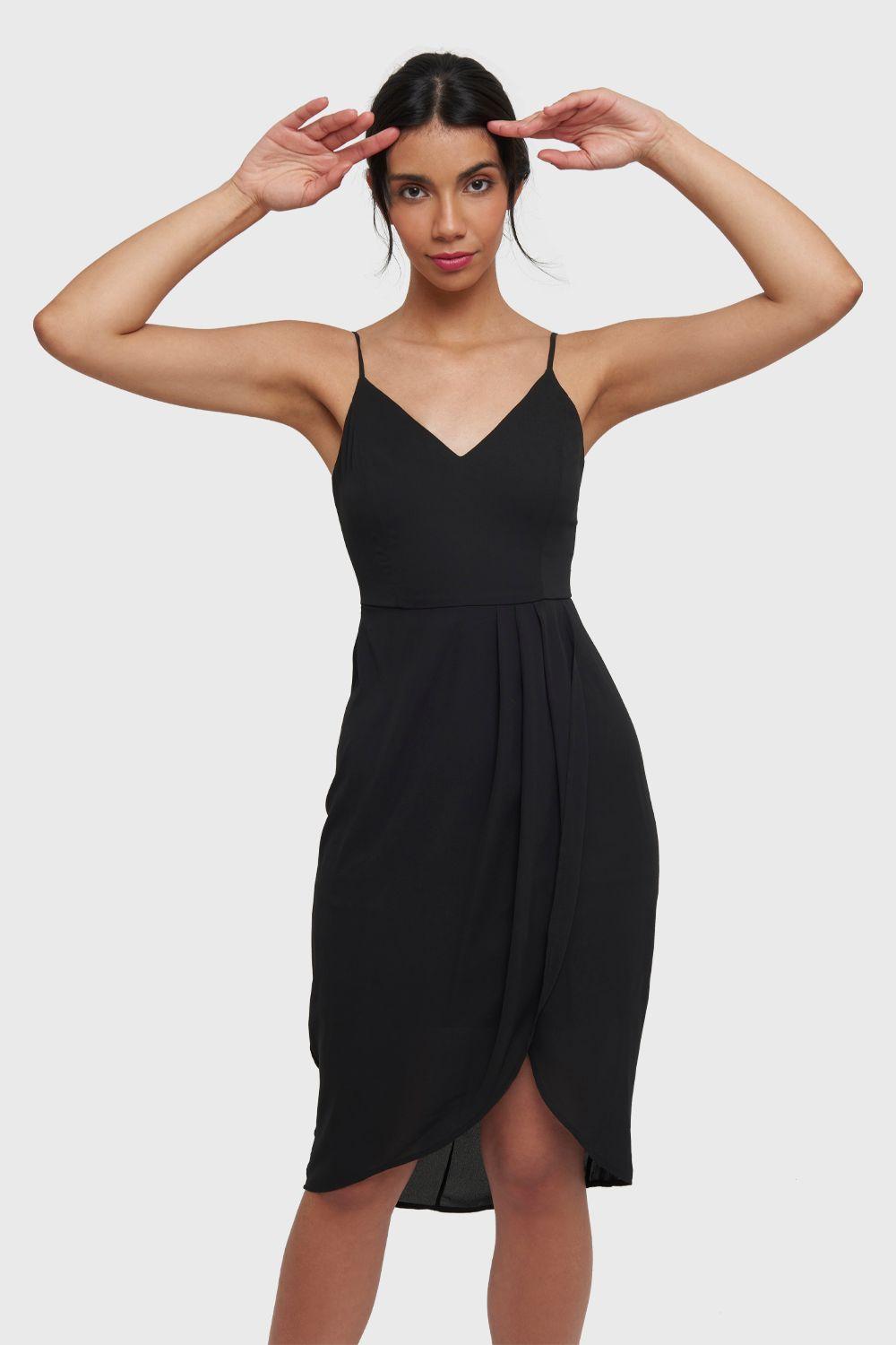 Vestido Pliegues Tulipán Negro Nicopoly-4