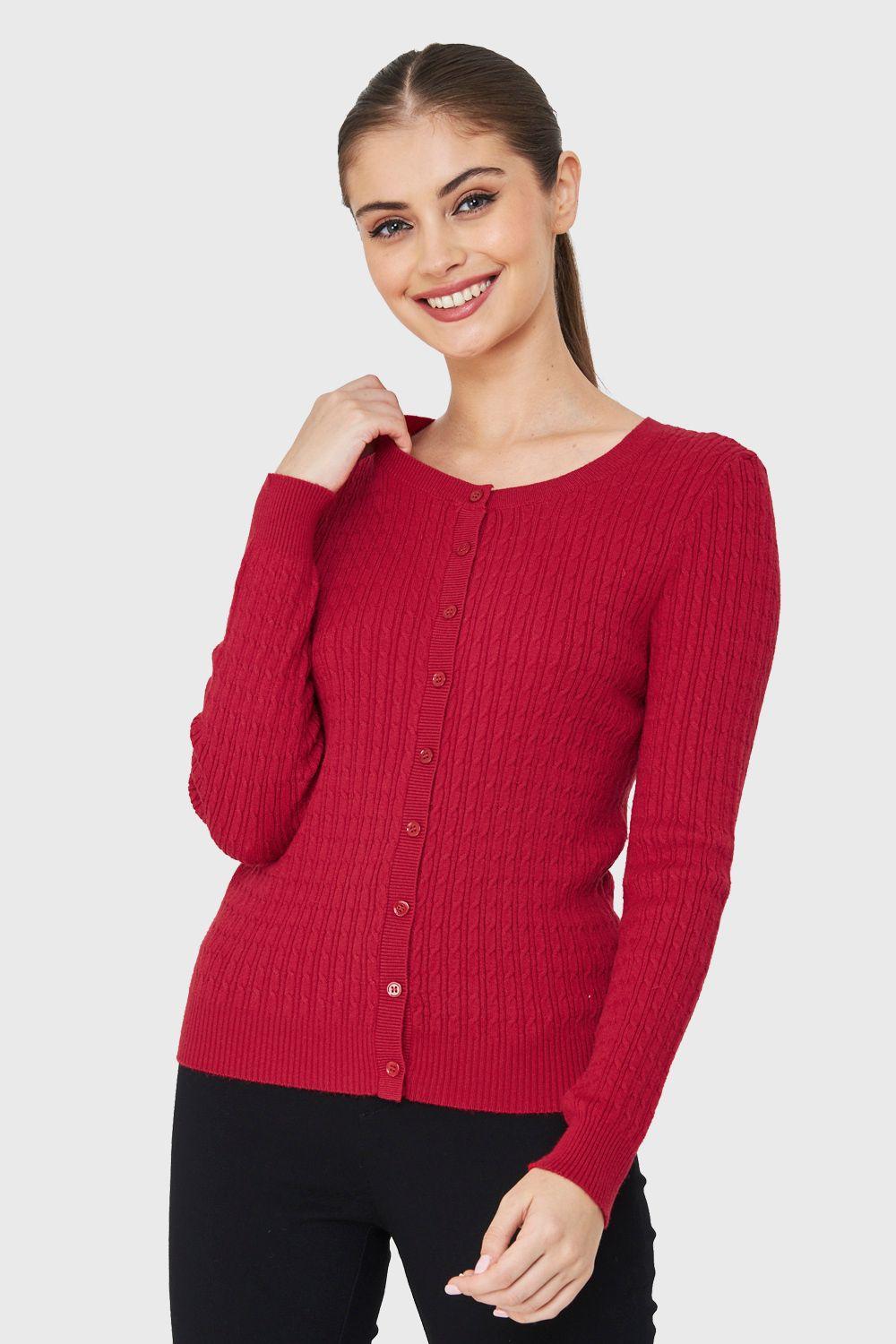 Cárdigan Punto Fino Cadenetas Rojo Nicopoly-0