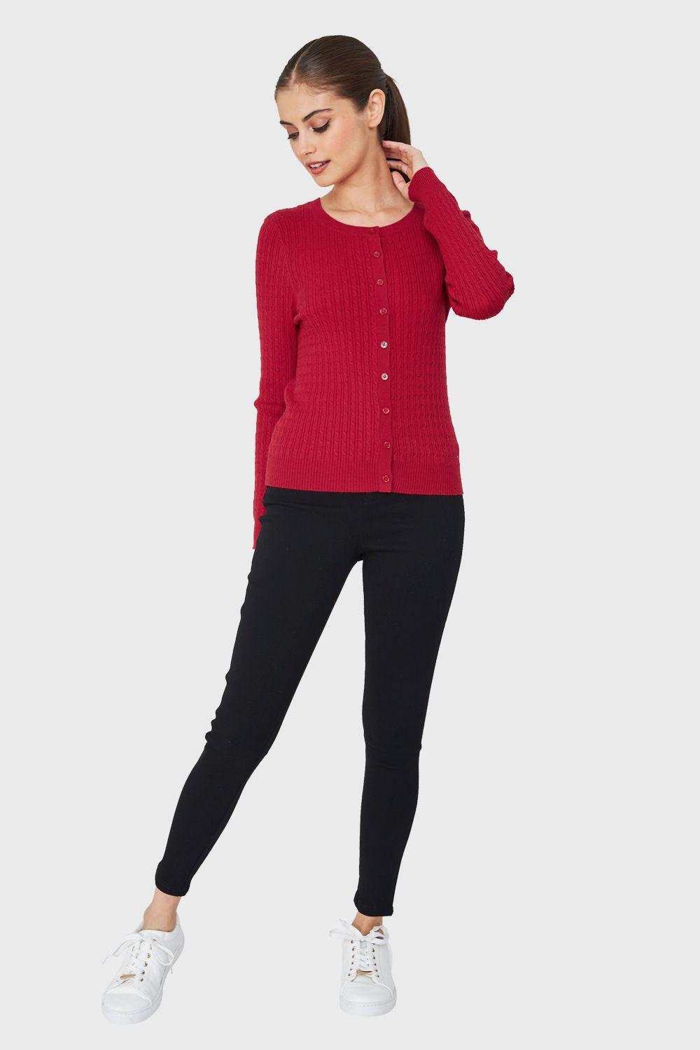 Cárdigan Punto Fino Cadenetas Rojo Nicopoly-1