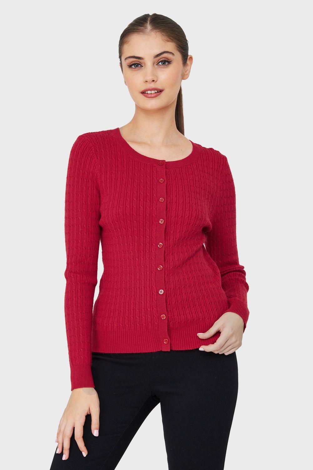 Cárdigan Punto Fino Cadenetas Rojo Nicopoly-4
